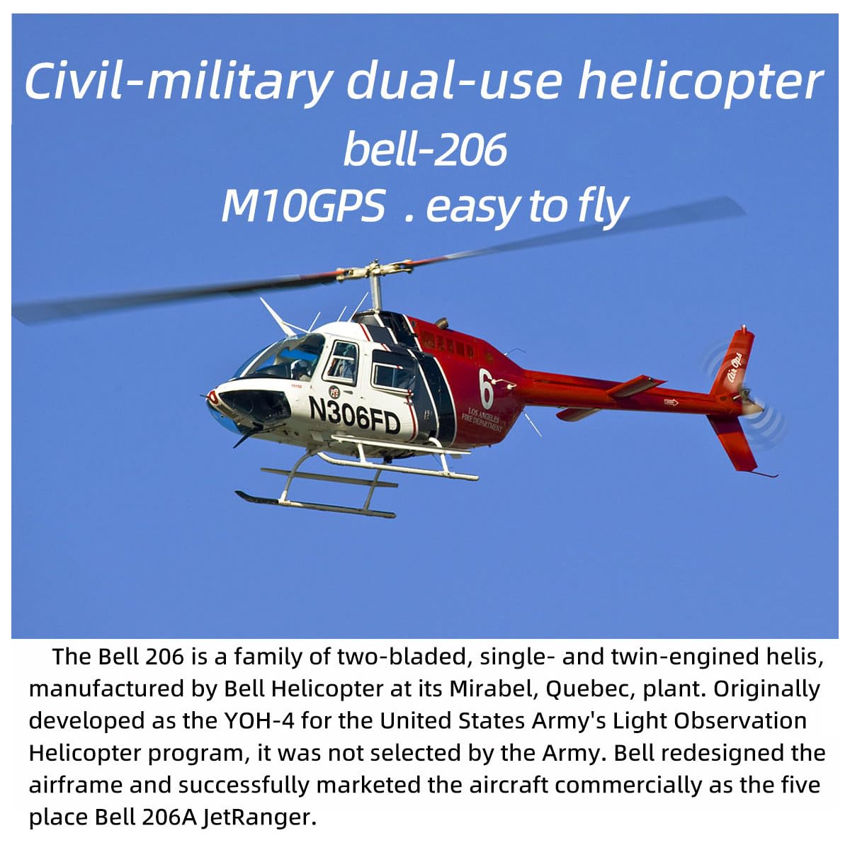Helikopter RC z GPS dla dorosłych, Bell-206-V3 2.4G 6CH podwójny silnik bezszczotkowy RC wojskowy helikopter obsługuje tryb stałego punktu, tryb kaskaderski 3D i tryb automatycznej