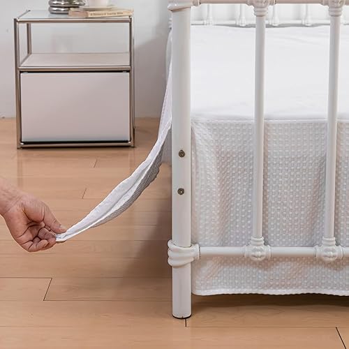 Miniatura 7 de Falda de cama tamaño Queen, falda de cama plisada con esquinas divididas, volantes de polvo a medida de 14 pulgadas, fácil ajuste, lavable a máquina