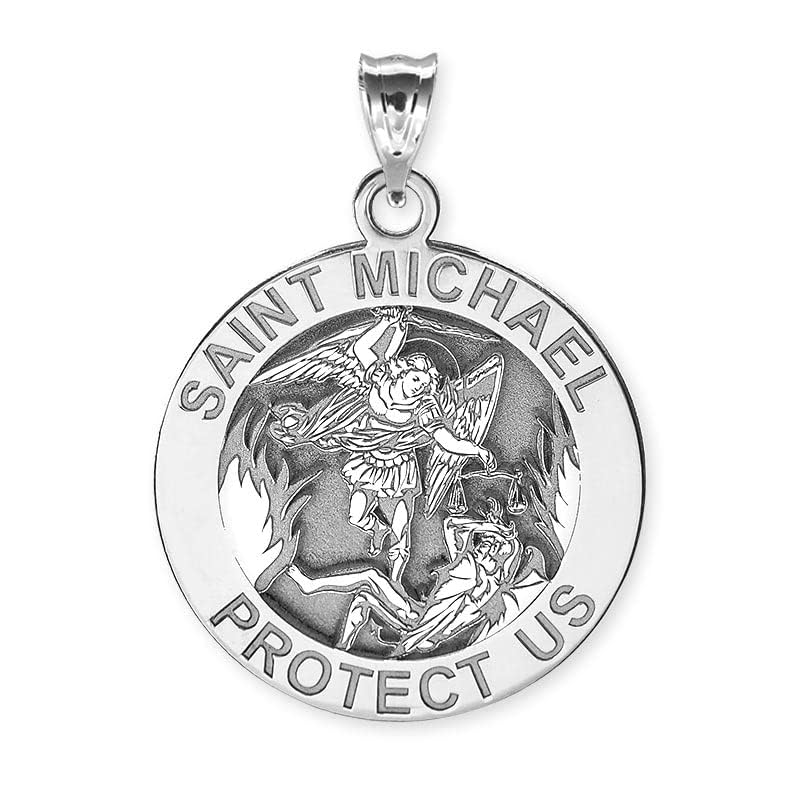 St Michael Necklace Catholic Saint Michael Pendant Round Pendants for Women & Men Crafted in 14K Yellow or White Gold & Sterling Silver Christian