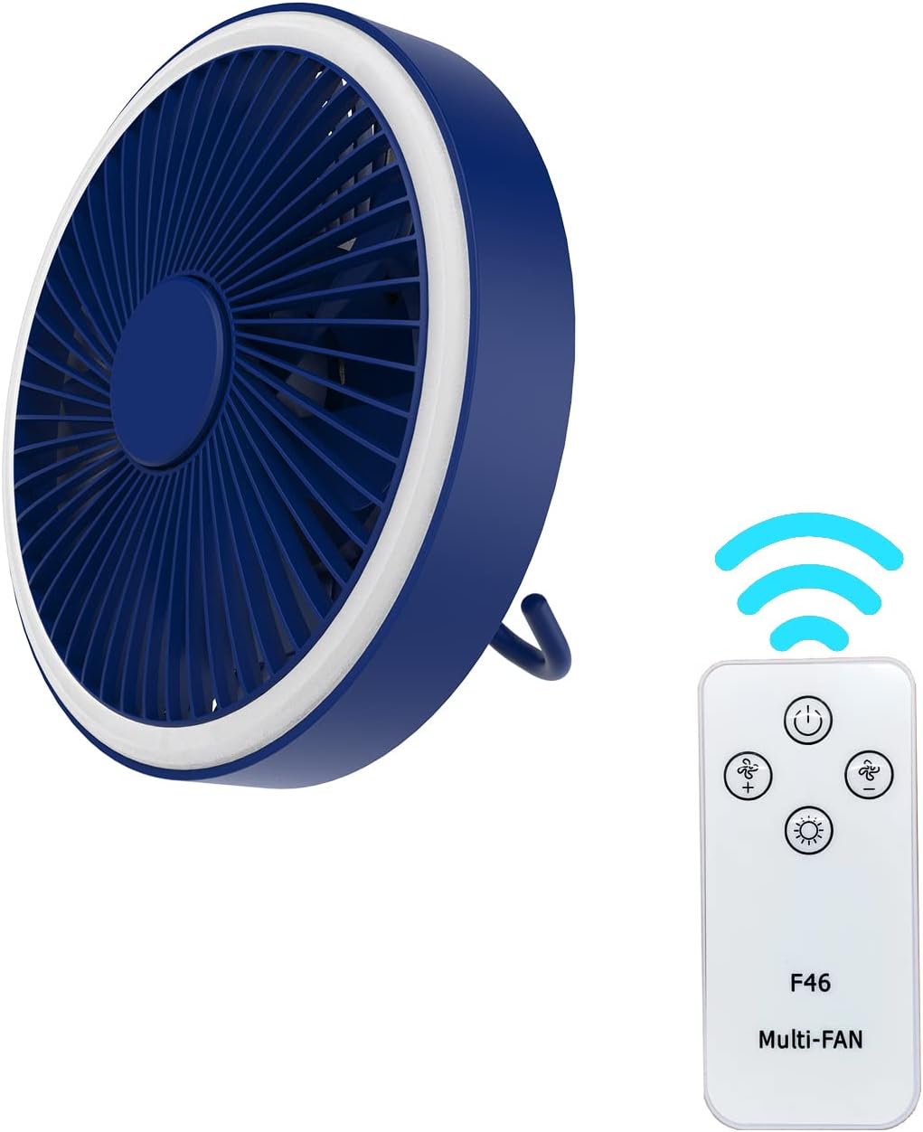 zelaxy Ventilador para Acampar con Montañismo Ligero Cabeza Colgante Pequeño Ventilador de Techo Ventilador de Mano Recargable Aire Libre Hogar Manos Libres Verano Accesorios de Refrigeración - (azul)