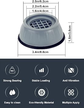 SUJAYU Anti Vibration Pads, 4 Pcs Washing Machine Antivibration Pads Washing Machine Feet, Anti Vibration Pads for Washing Machine, Anti Vibration Washing Machine Support, Dryer Shock Absorber Pads