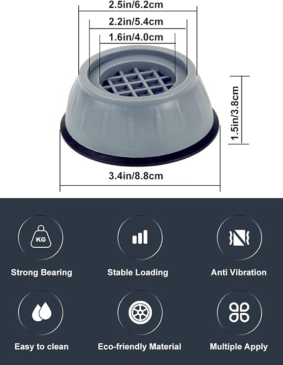 SUJAYU Anti Vibration Pads, 4 Pcs Washing Machine Antivibration Pads Washing Machine Feet, Anti Vibration Pads for Washing Machine, Anti Vibration Washing Machine Support, Dryer Shock Absorber Pads