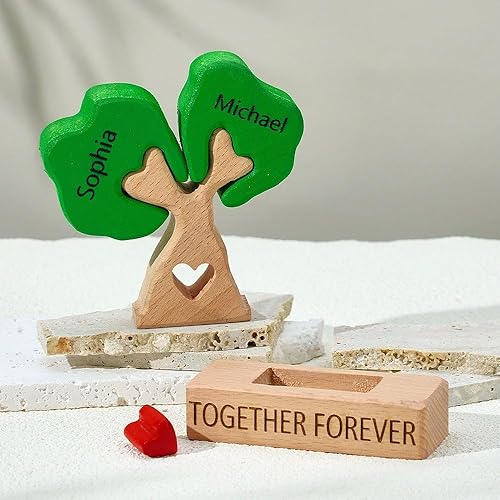 Miniatura 2 de Rompecabezas de árbol de madera personalizado con 1-8 apellidos, escultura personalizada con nombre de familia, ideal para Navidad, cumpleaños,