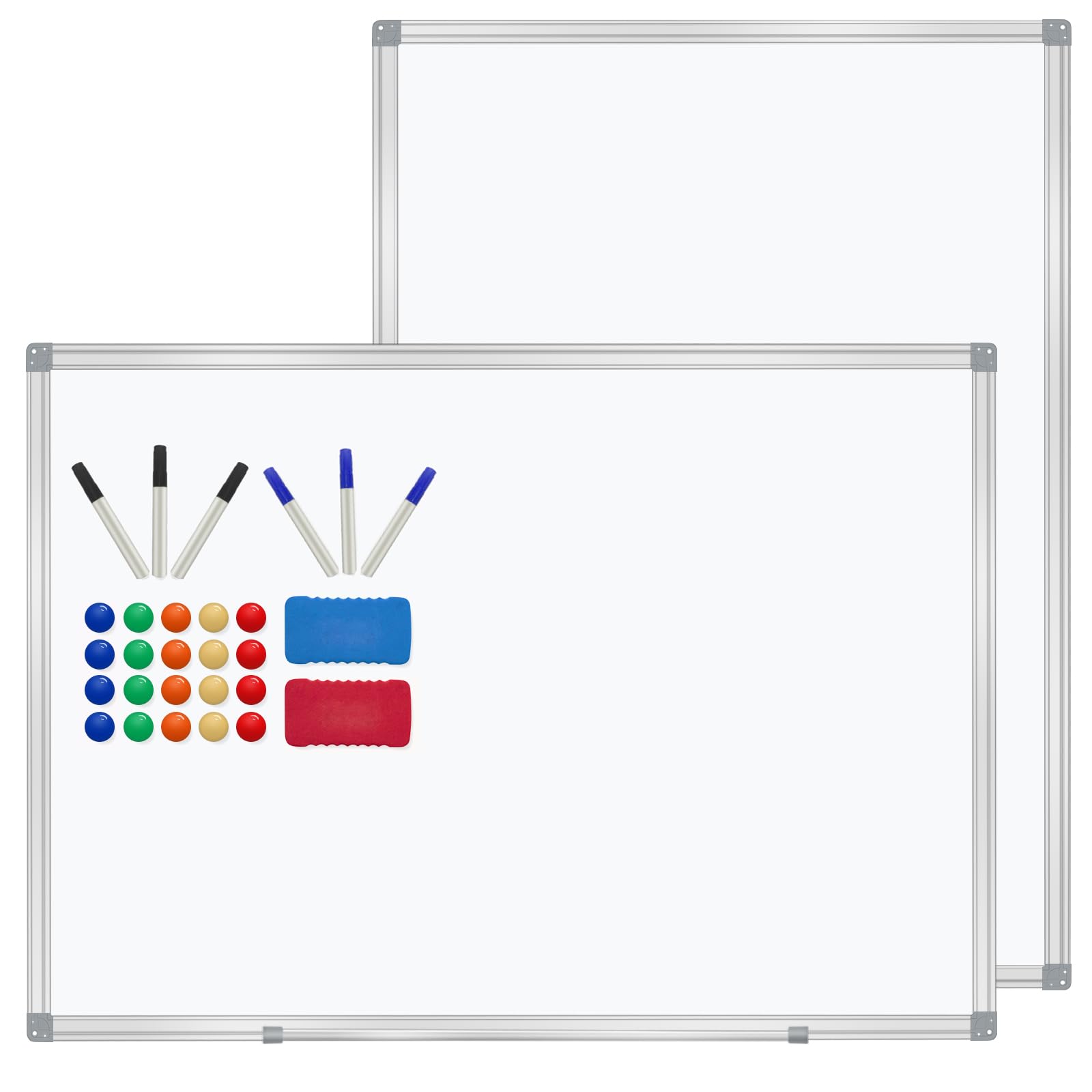 3' x 2' Whiteboard Dry Erase White Board for Wall 36x24 (2pcs) Magnetic Boards for Office Classroom & Home, Small Wall Whiteboard Including 6 Markers, 20 Magnets, 2 Erasers