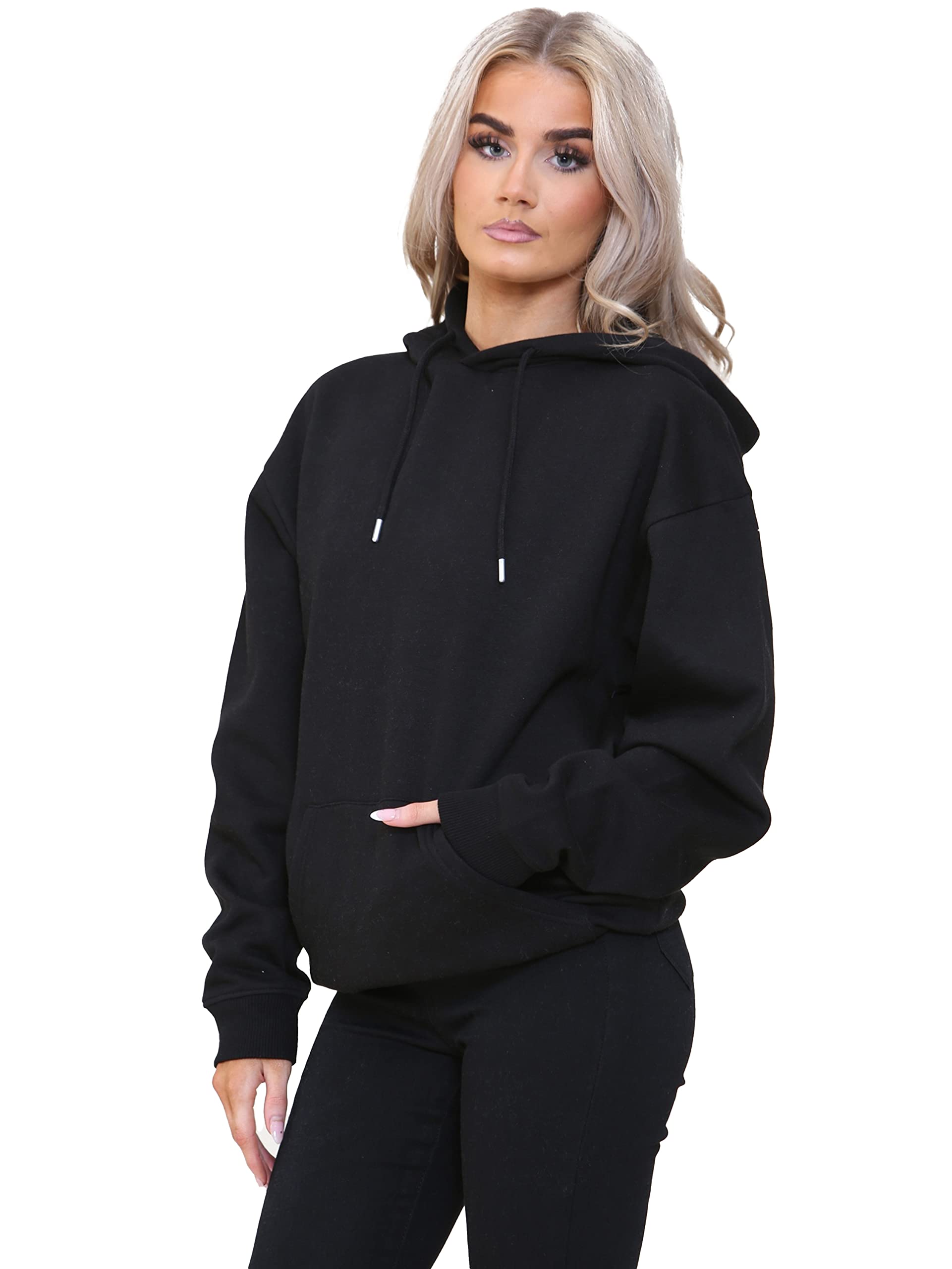 989Zé Enzo Women's Black Oversized Hoodie Sweatshirt Soft Fleece Lined Pullover Zip Sweat Hood Ezlhd587 Hoody S
