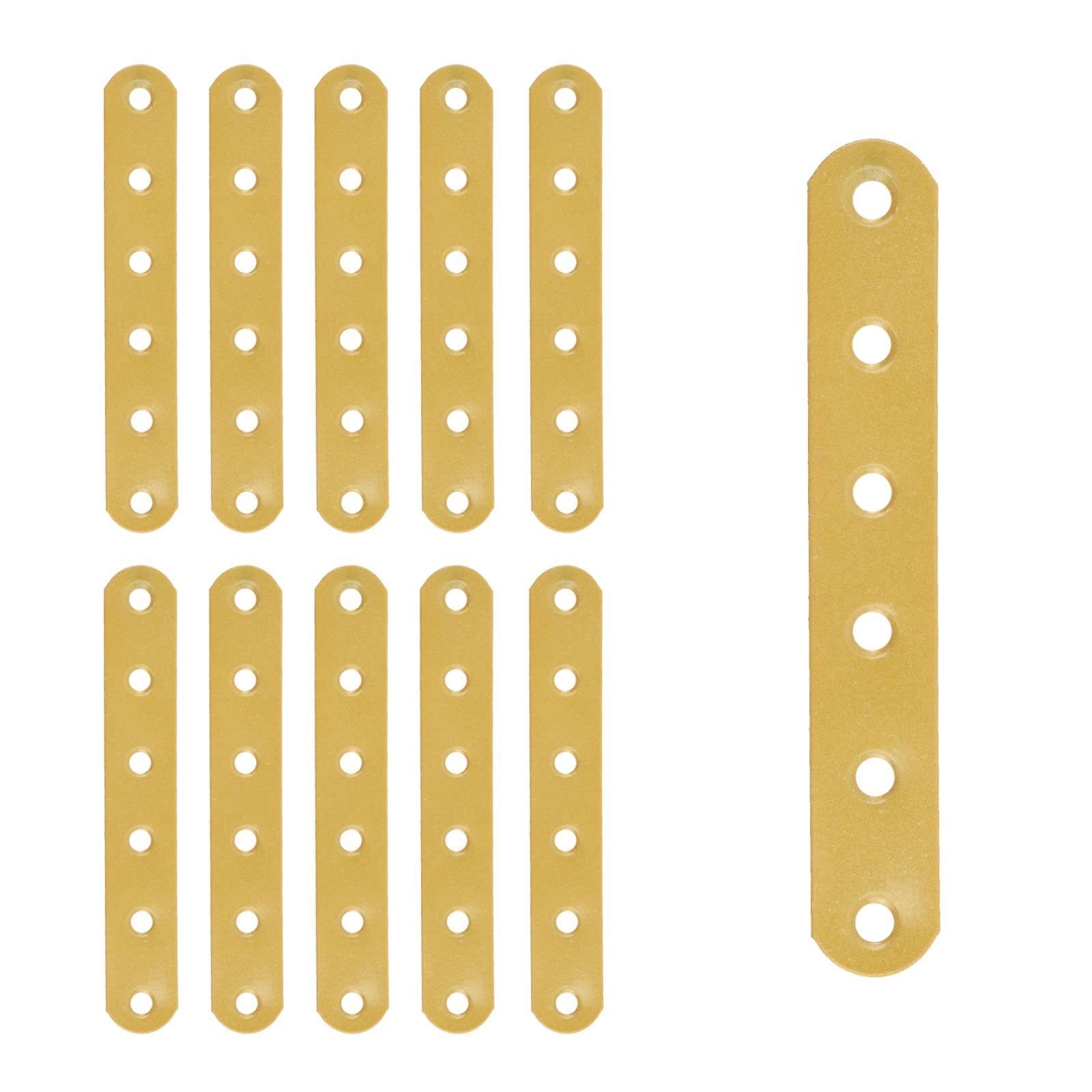 T Tulead Straight Flat Brackets Iron Mending Plates Golden, 4.53"x0.7"x0.06", 10PCS with Screws, for Chair, Desk, Bed
