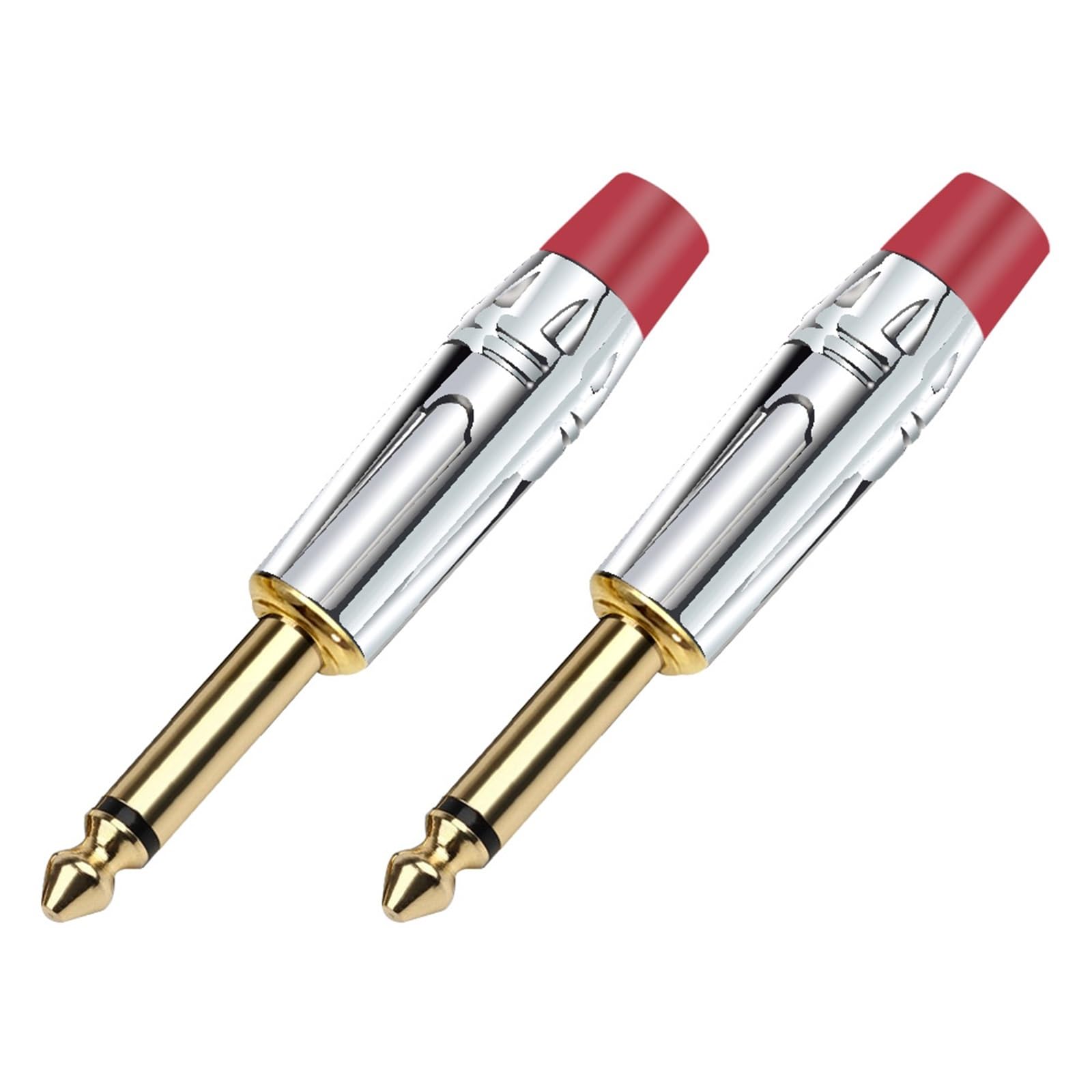 2 szt. Mono 6,35 mm Jack 6,3 mm wtyczka męska złącze do lutowania mosiądz wtyczka mikrofonowa 1/4 cala (czerwony)