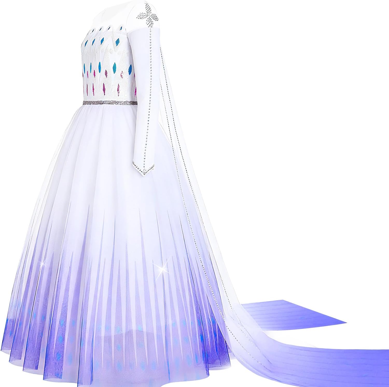 Girls Princess Elsa Dress Costume with Waist Sequins, Detachable Cape, Halloween Christmas Kid Snow Queen Dress Up