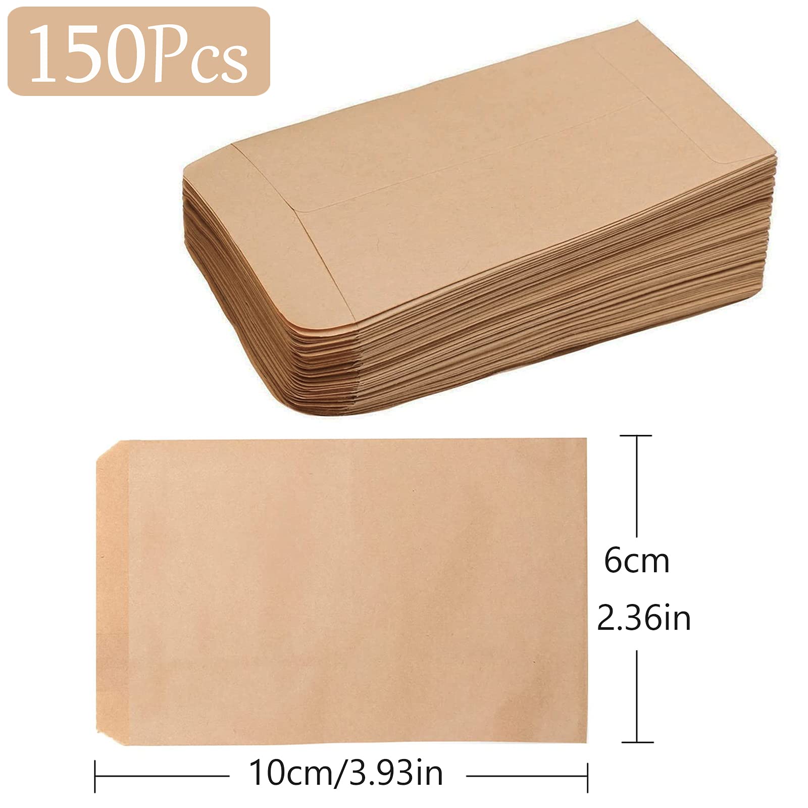 VEGCOO 150 Pezzi Mini Sacchetto di Carta Kraft 10x6 cm Buste Marroni per Monete Semi Gioielli Caramelle