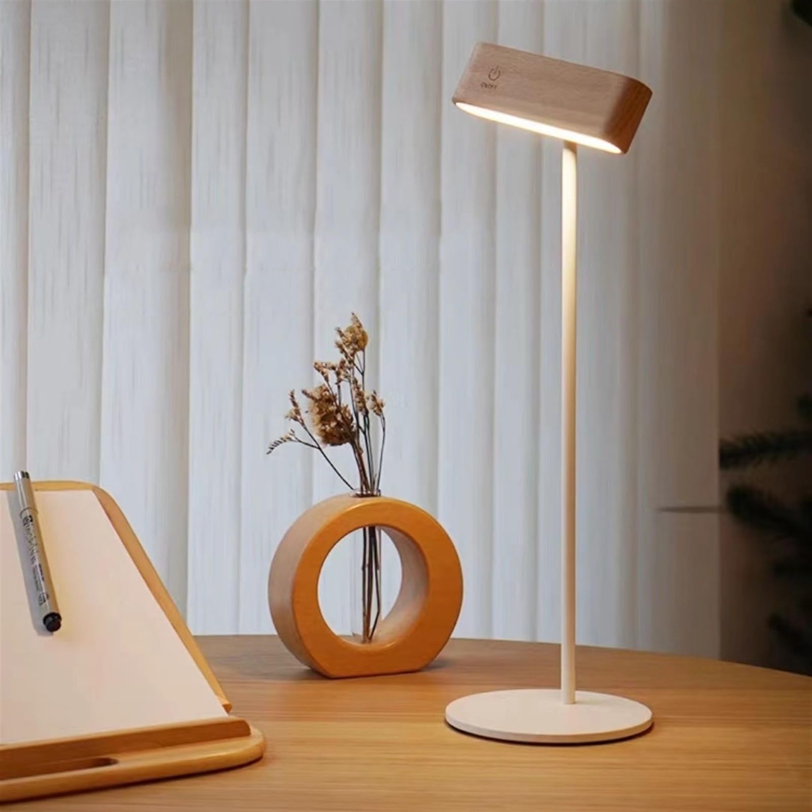 Lampade da lavoro Lampada da scrivania in legno, lampada da scrivania moderna dimmerabile, luci da scrivania a LED con controllo touch, con lampada da parete ruotabile a 360° USB magnetica ricaricabil