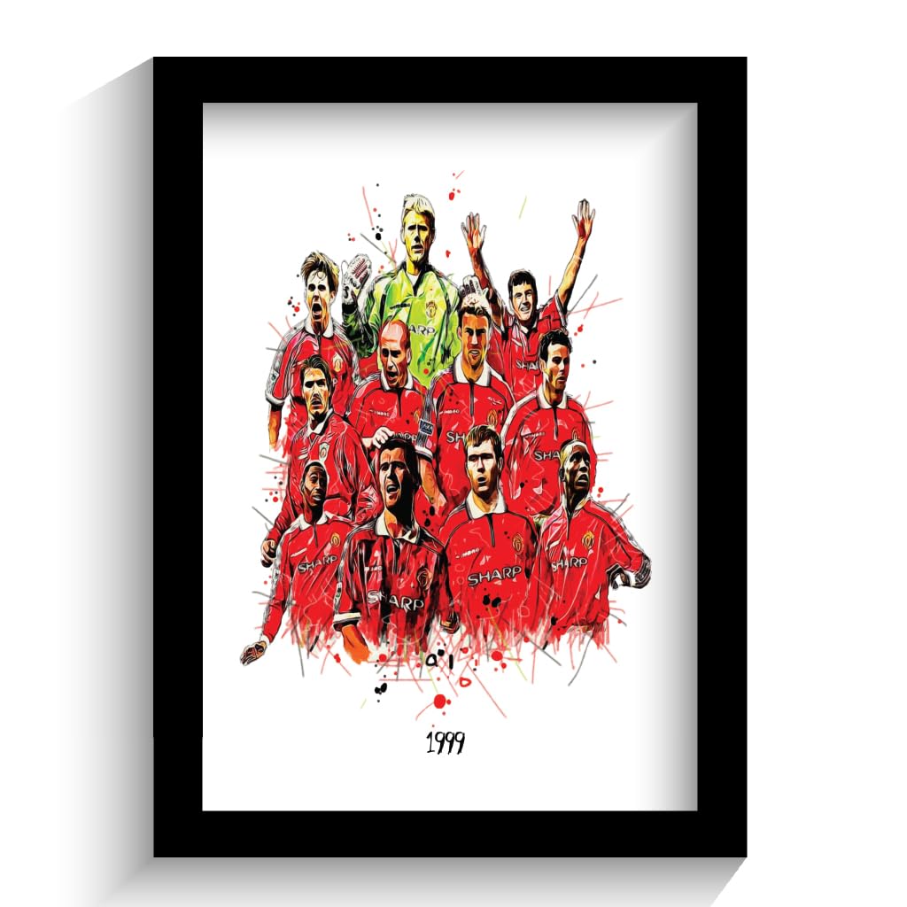 MANCHESTER UNITED - MAN UTD - THE TREBLE 1999 FRAMED ILLUSTRATION PRINT POSTER