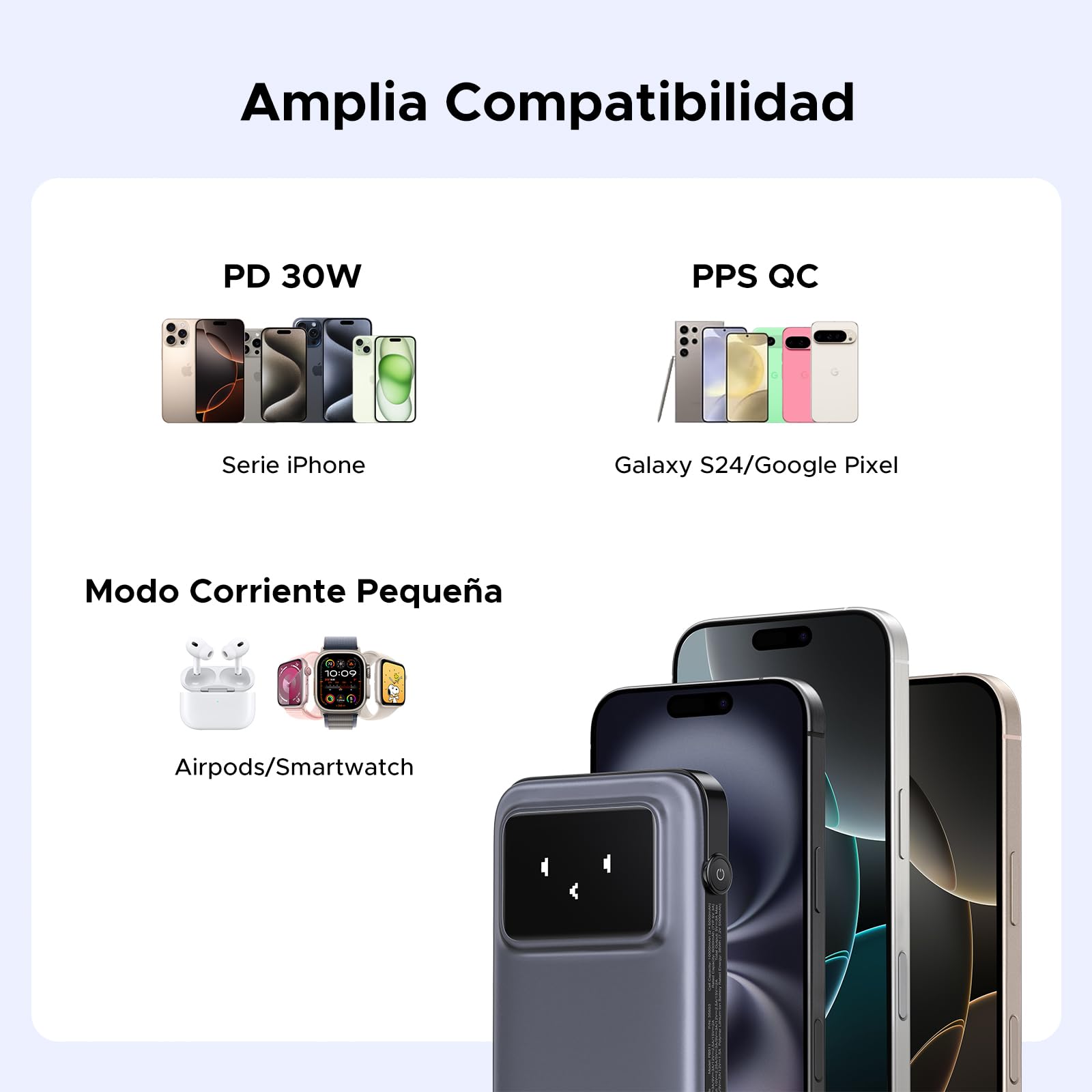 UGREEN Uno Power Bank 10000mAh, Cargador Portátil PD 30W con Cable Type C Integrado, Compatible con iPhone 16/15 Plus Pro MAX, Galaxy S24 S23, Pixel 9/8/7, etc.