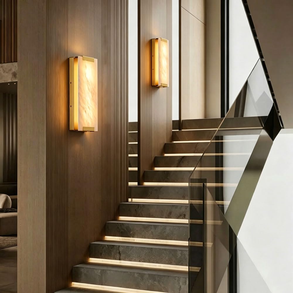 Applique Rettangolare da 14,1 Pollici in alabastro, Lampada da Parete in Stile Industriale Moderno, Applique a LED con Base in Metallo, Ideale per corridoio, Soggiorno e Balcone.