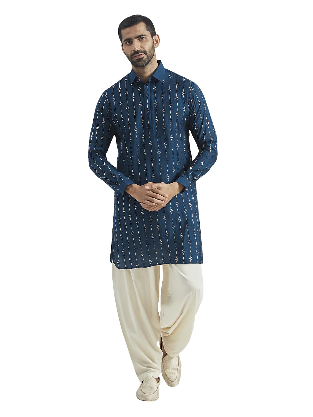 vastramay Men's Silk Blend Kurta and Patiala Set, Silk Blend Foil Printed Kurta And Patiala Set men, Traditional Indian Festive & Ethnic Wear-picture-31