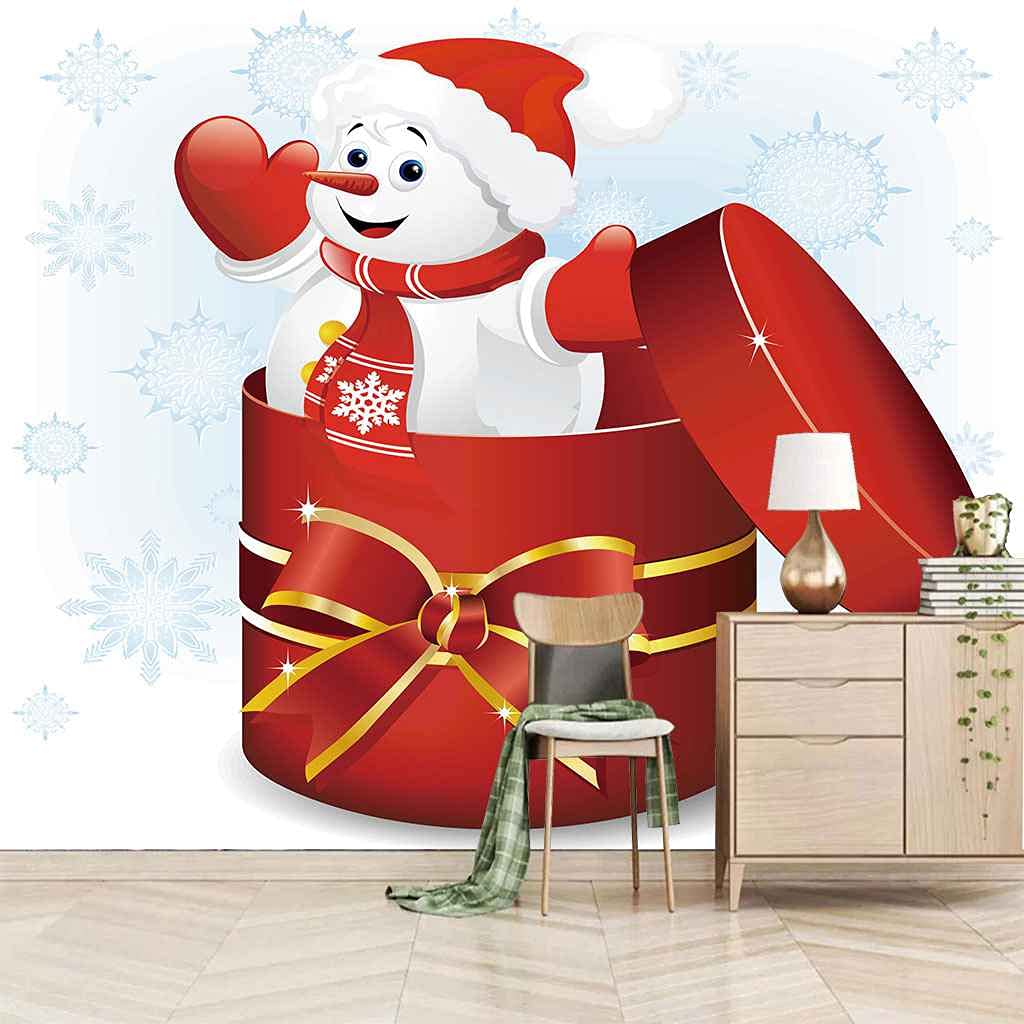 Papier peint Noël bonhomme de neige pour décoration murale salon et TV