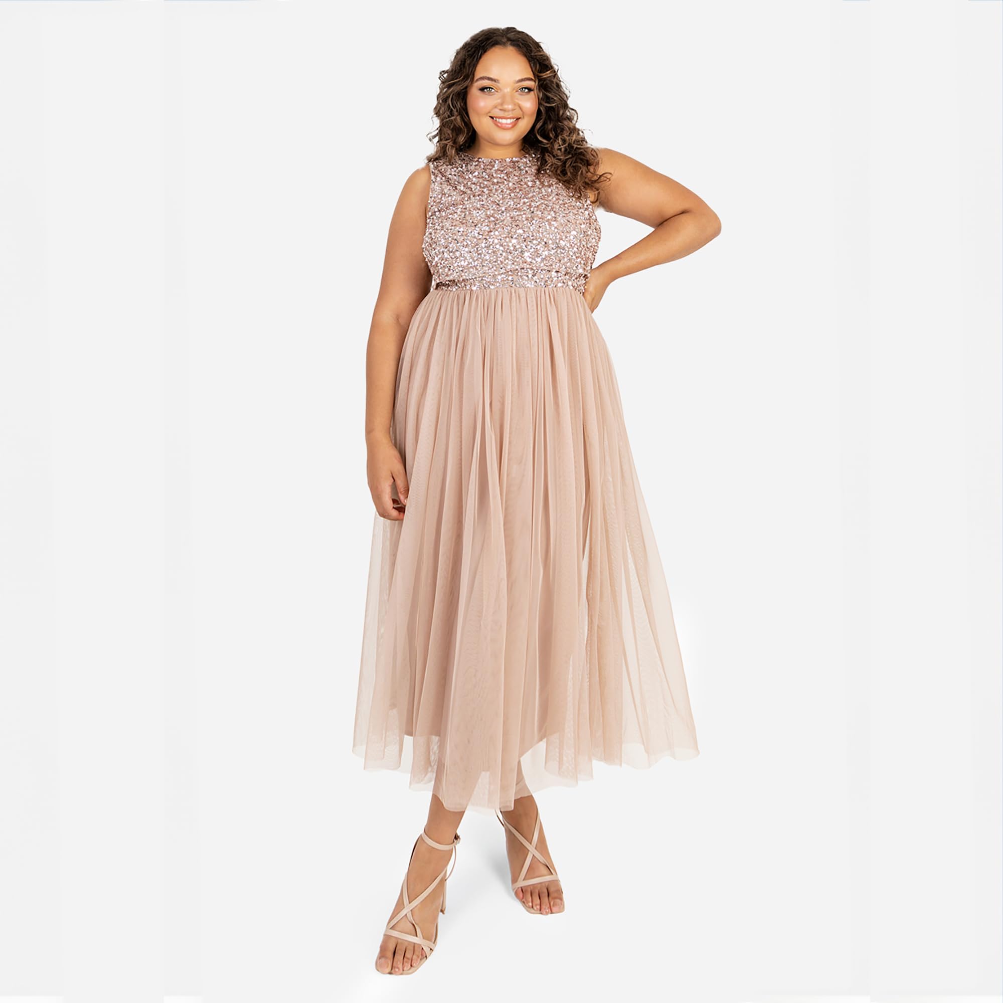 Maya Deluxe Maya Deluxe Vestido Midaxi para Mujer, Sin Mangas, Lentejuelas, Cintura Imperio, Tul Adornado para Boda Vestido de Dama de Honor Mujer (Pack de 1)
