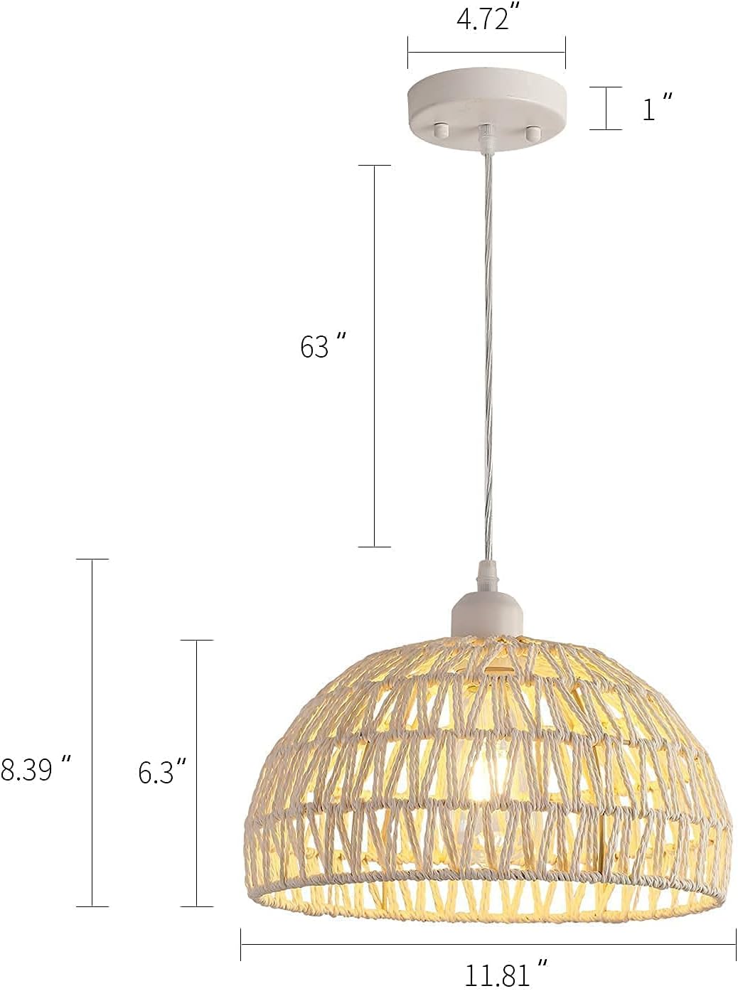 Hand-Woven Rattan Wicker Boho Pendant Light,Minimalist Transitional LED Pendant Hanging Light Fixture for Kitchen Island Dining Room Restaurant Craft Room,Bulb Included W11.81 UL Listed