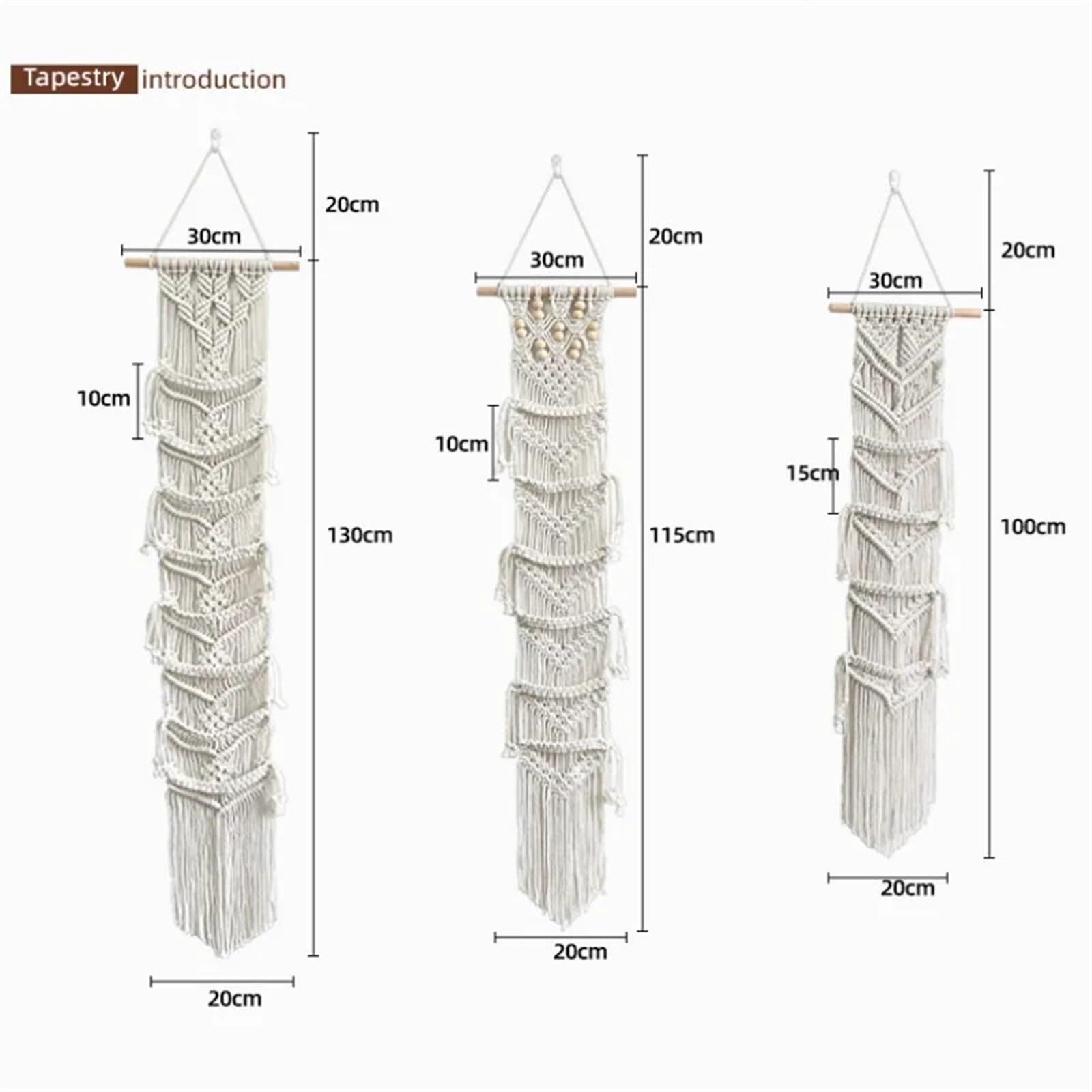 Makramee handgewebte Baumwollseil Wandteppich Home Decor weiß Wandbehang Dekoration Kunst Für die Dekoration von Wänden(130cm)