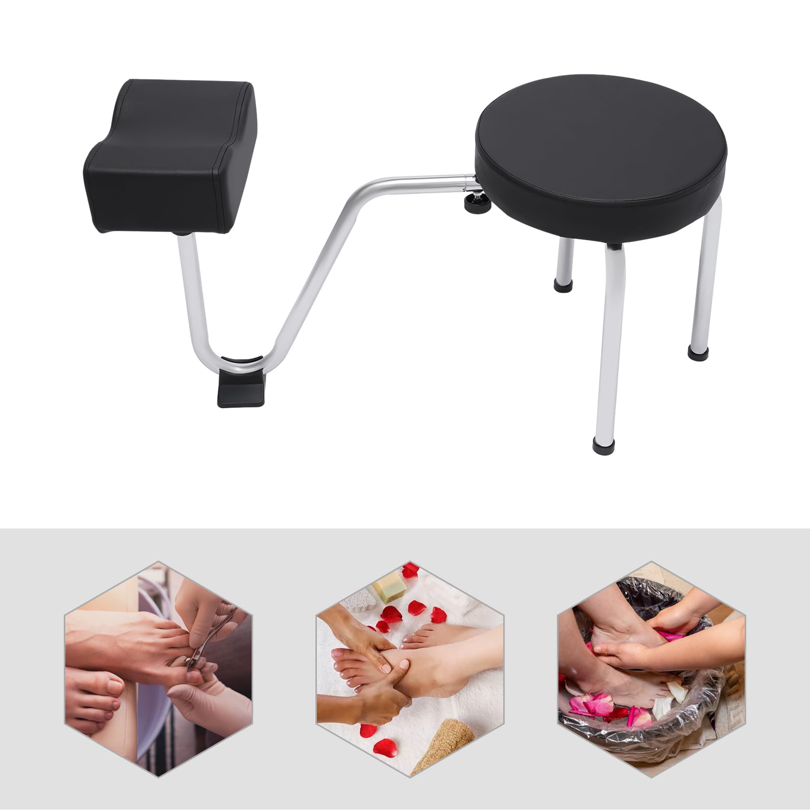 MINRS Fußpflege Stuhl 2 in 1 Pediküre Hocker Verstellbare Beinauflage PVC Pad Schwarz für Nail Tech Spa Salon