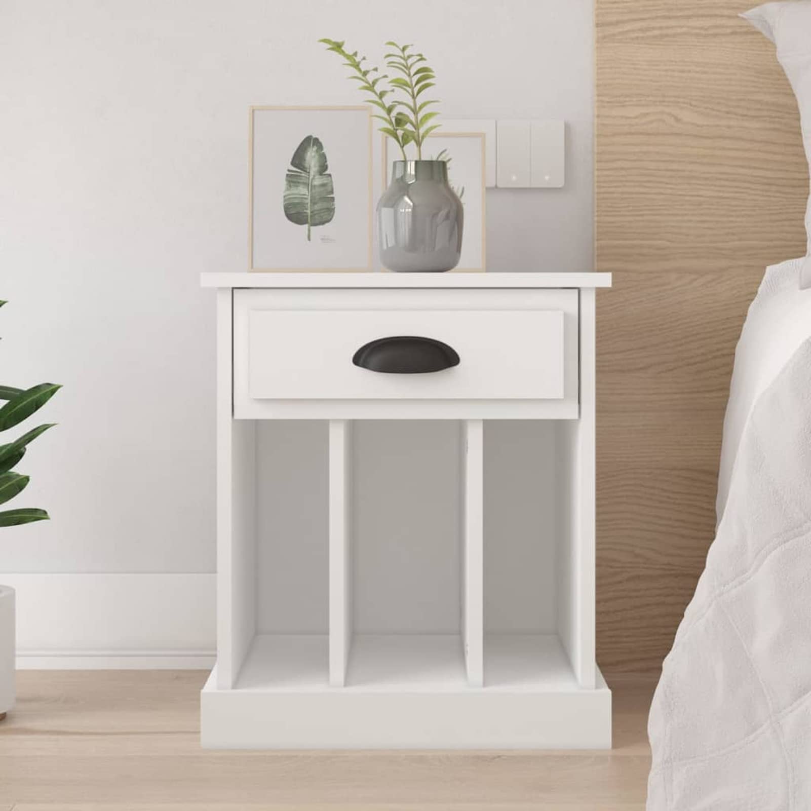 Table de chevet blanche 43x36x50 cm pour lit de chambre