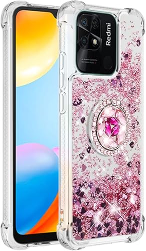 Miniatura 6 de CCSmall Funda con purpurina para Xiaomi Redmi 10C, Bling Sparkle Flotante Líquido Suave TPU Cojín Moda Femenino Mujeres Niñas Transparente con