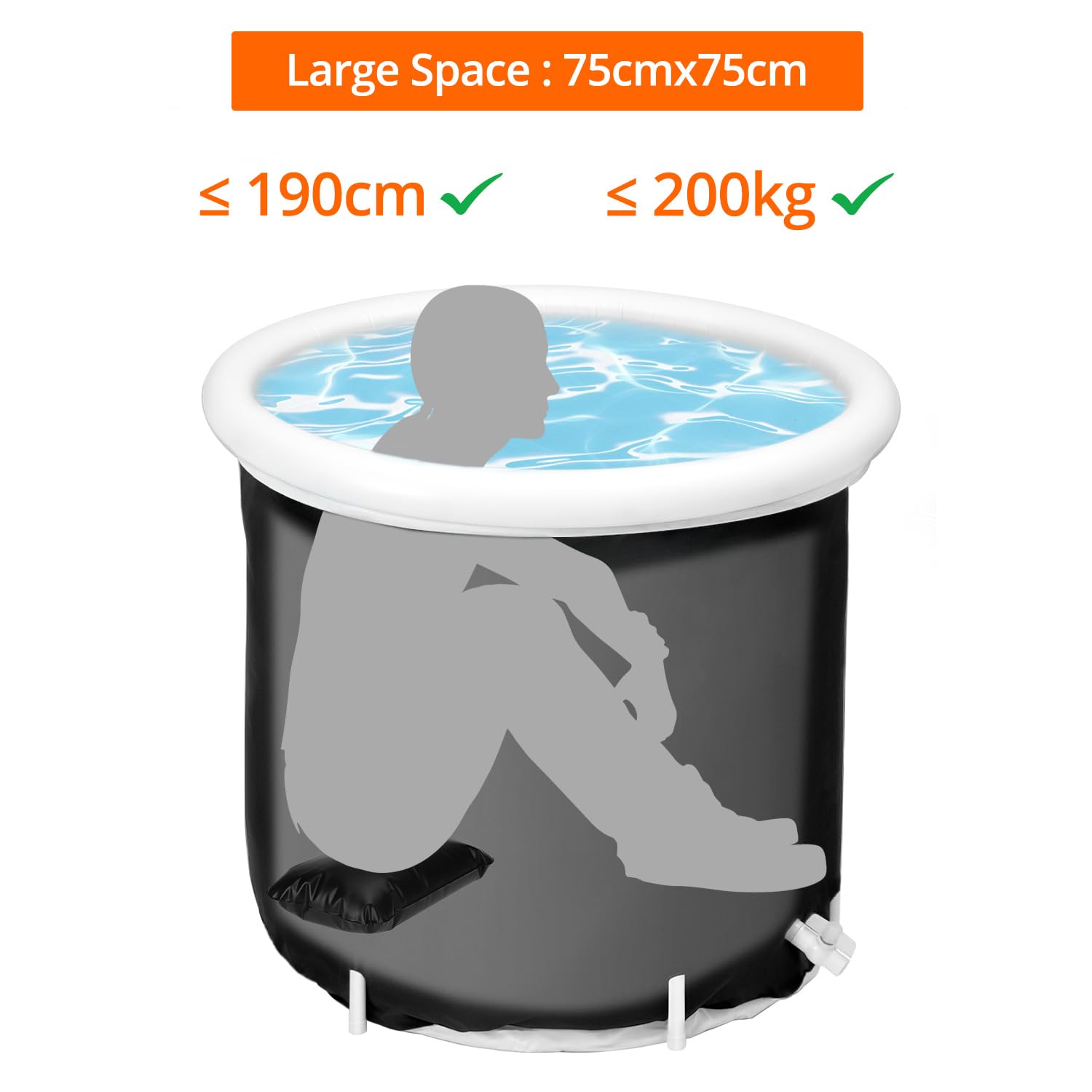 Vasca Da Bagno Portatile Pieghevole 65x70cm - PVC, Termica, Per Adulti, Doppio Scarico - Foto 4