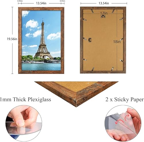 Vista 111 de Capcillin Juego de 2 portarretratos de 11 x 17 pulgadas, patrón de madera, color marrón rústico, para montaje en pared, plexiglás, ideal