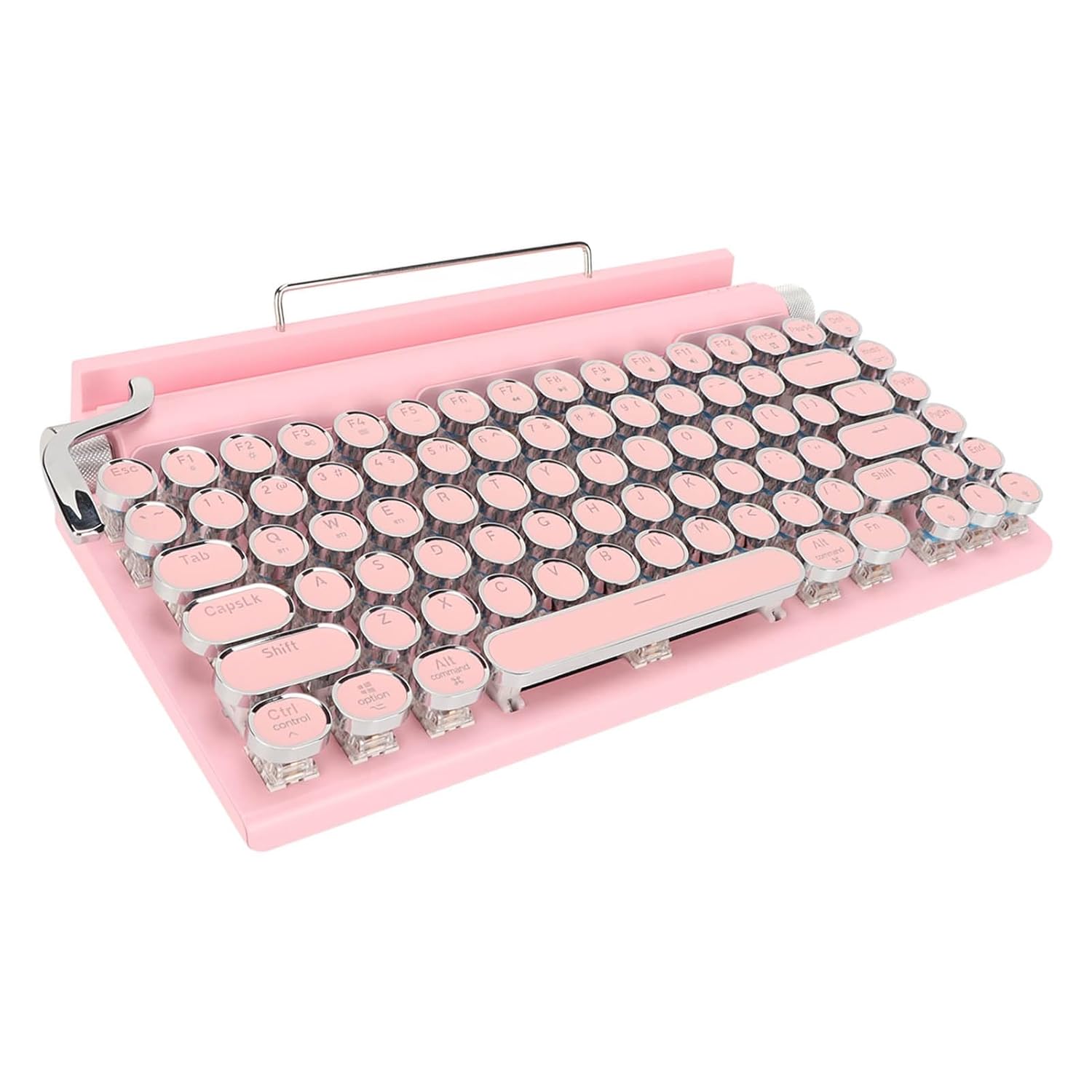Pomya Retro Pink Mechanical Gaming Keyboard 104 Keys Blue Switch Bluetooth 5 0 Compact 2000mAh Battery