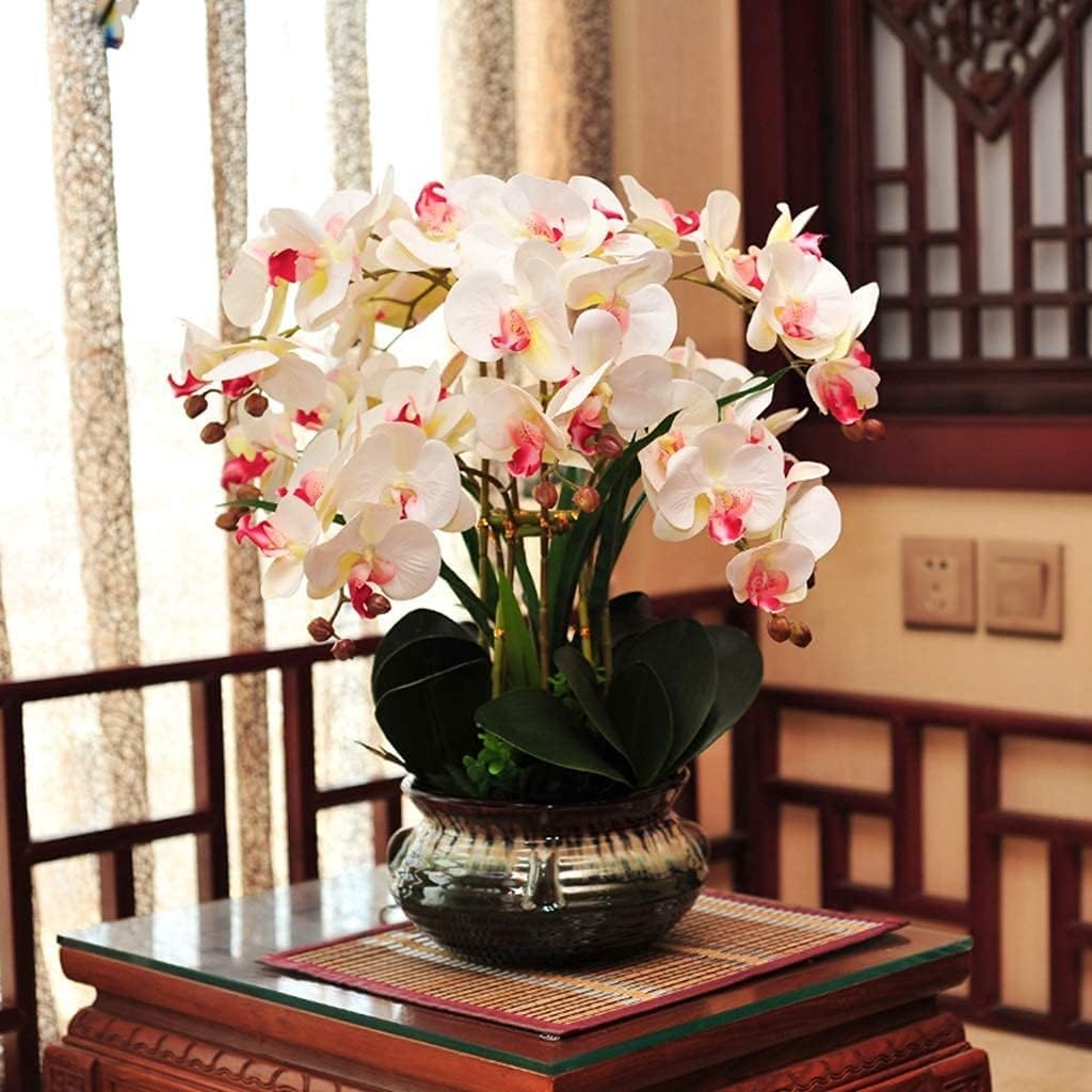 DFGHNBVC Artificial Orchid Artificial Phalaenopsis Flowers With Porcelain Vase Set Artificial Flower 21.65In Artificial Orchid Polyurethane Potted Faux Very Natural