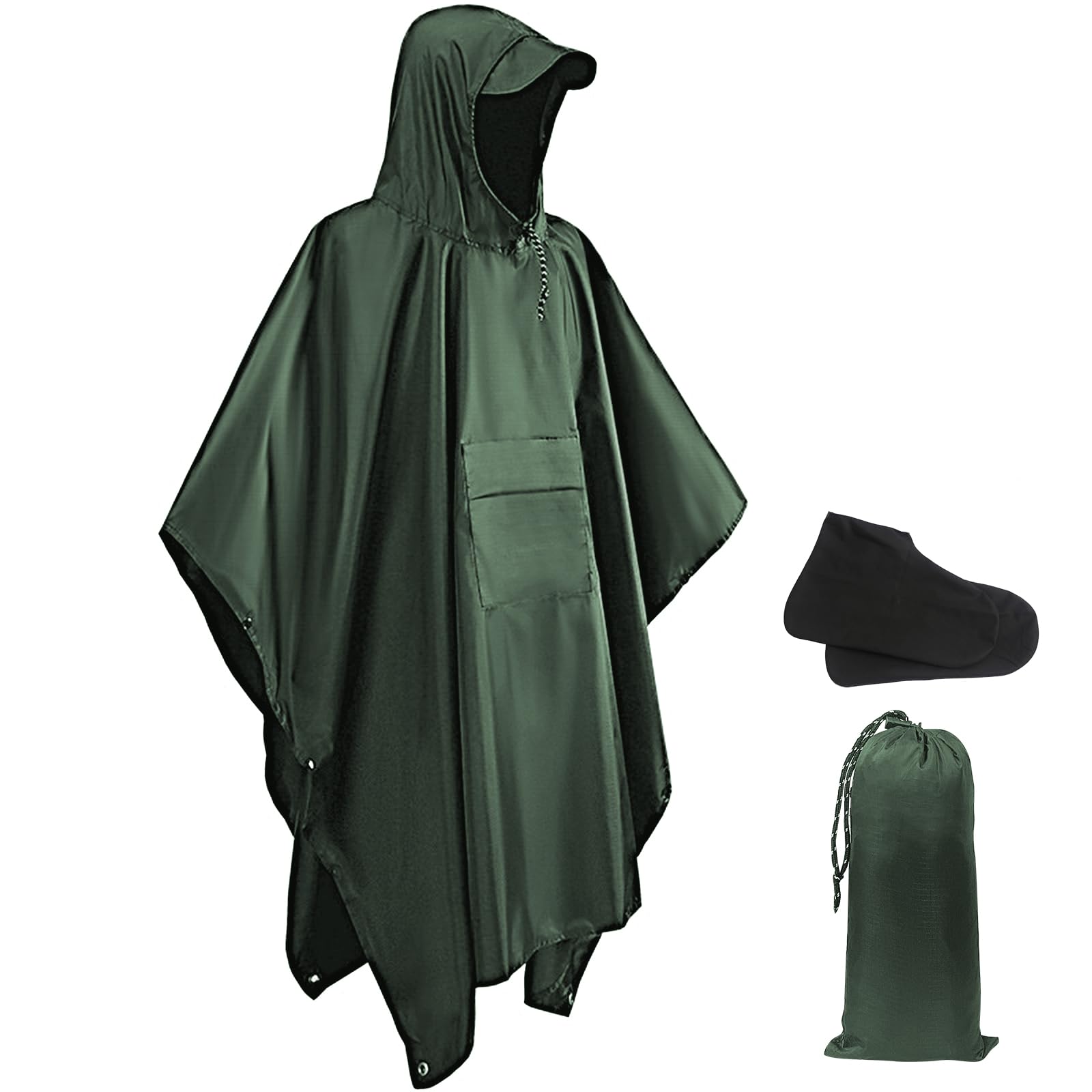 OkabayWaterproof Poncho Adult,Reflective Strip Reusable Rain Poncho Adult,Lightweight Waterproof Raincoat for Outdoor