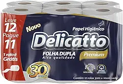Papel Higiênico Folha Dupla 12 Rolos 30 mts Delicatto Premium