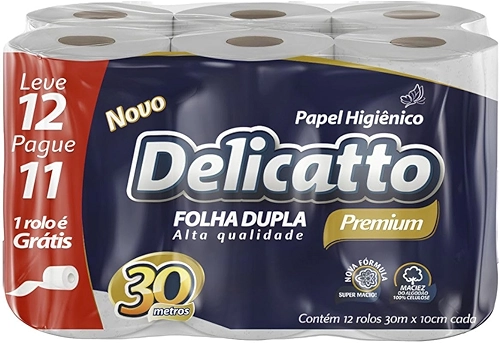 Papel Higiênico Folha Dupla 12 Rolos 30 mts Delicatto Premium