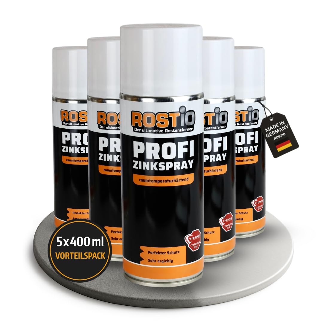 Rostio 5 x Profi Zinkspray | Zinkgrundierung | Zinklamellenbeschichtung | Zinklamellenspray für höchsten Korrosionsschutz & Rostschutz