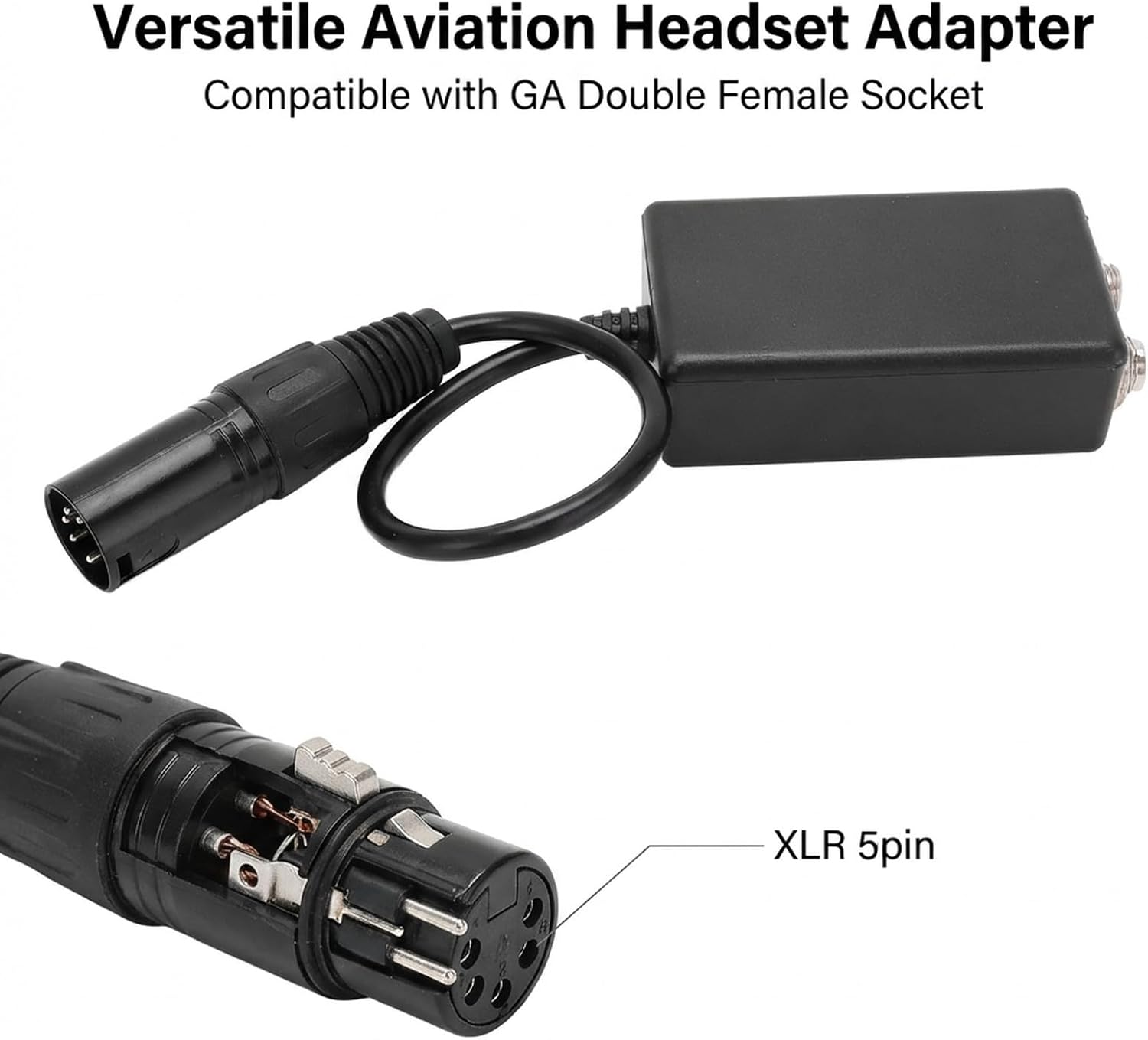 Aviation Headset Adapter GA Dual Female to XLR 5 Pin Male, Lightweight Portable Plug Conversion Cable - Easy in-Flight Use for Pilots, Compatible with General Aviation