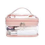 Double Layer Clear Cosmetic Bag Makeup Bag, Waterproof Travel Toiletry Bag, Transparent PVC Hair & Nail Accessories Pouch Beach Bag Organizer (Pink)