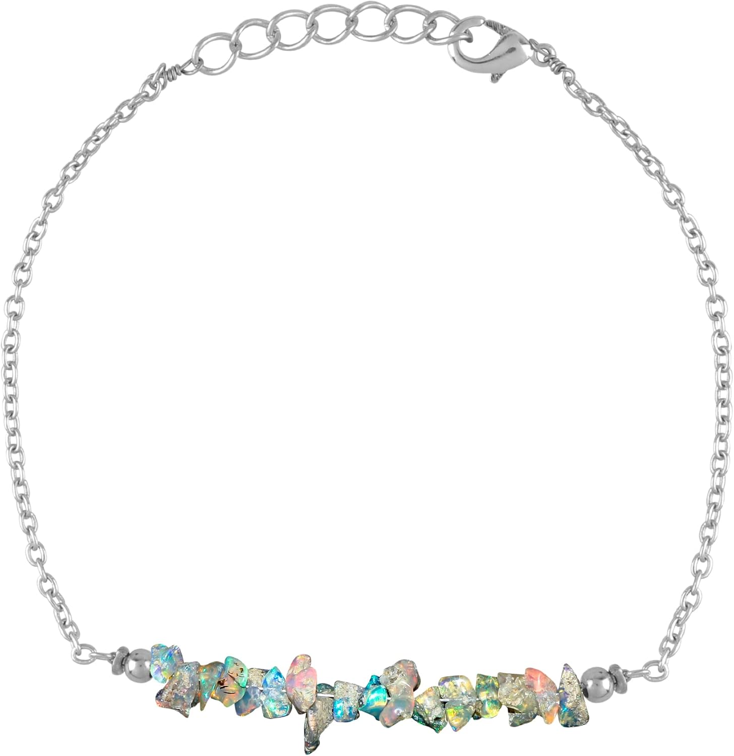 Fire Opal Bracelet for Women | Natural Fire Opal Gemstone Chips Nugget Bracelet (7–10 Carat) | Silver Plated Adjustable Chain 7+1 Inch | Handmade Minimalist Jewelry Gift