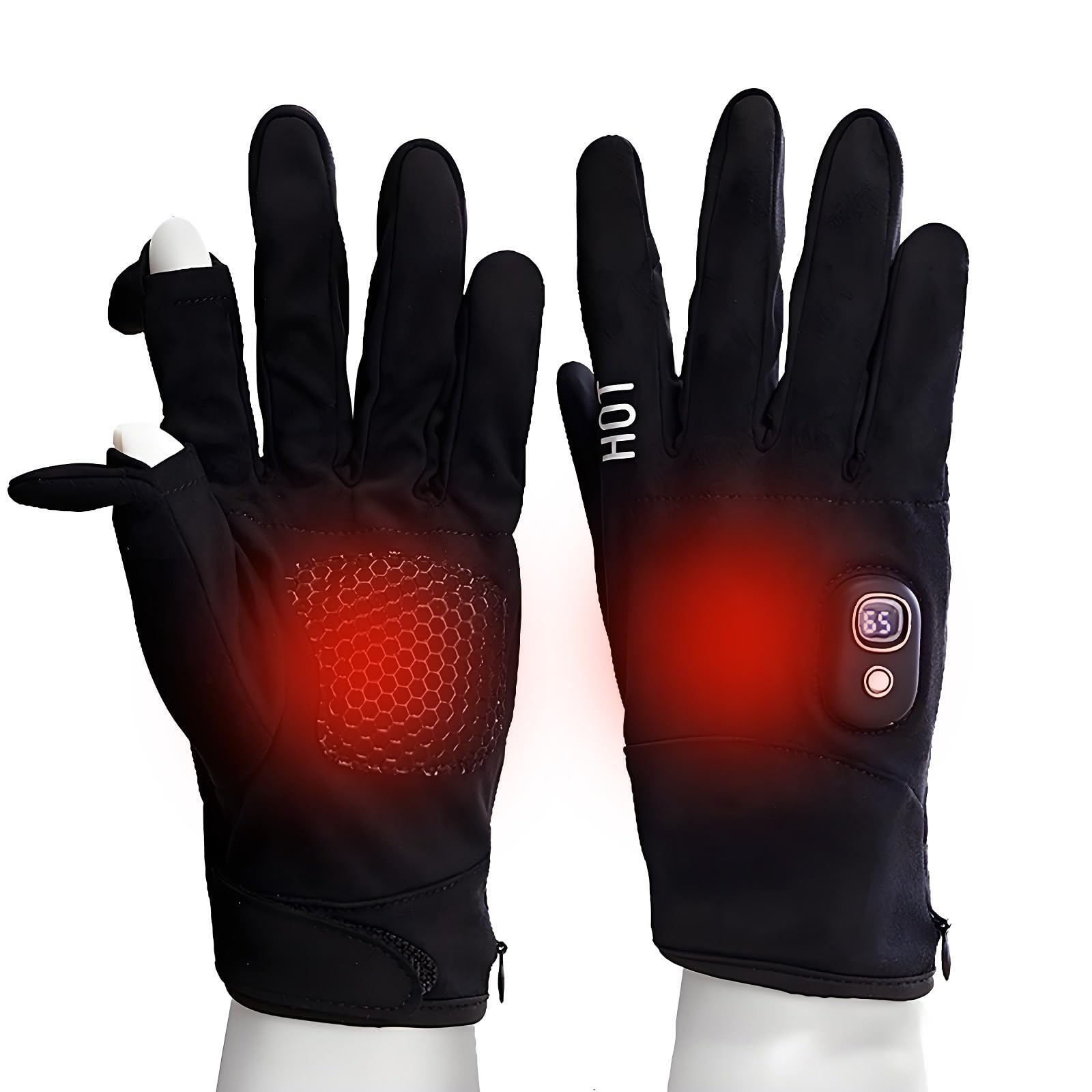 Gants chauffants électriques rechargeables avec batterie de 3000 mAh – 5 réglages de température – Gants chauffants sans doigts pour les activités de plein air, lavables en machine, taille universelle