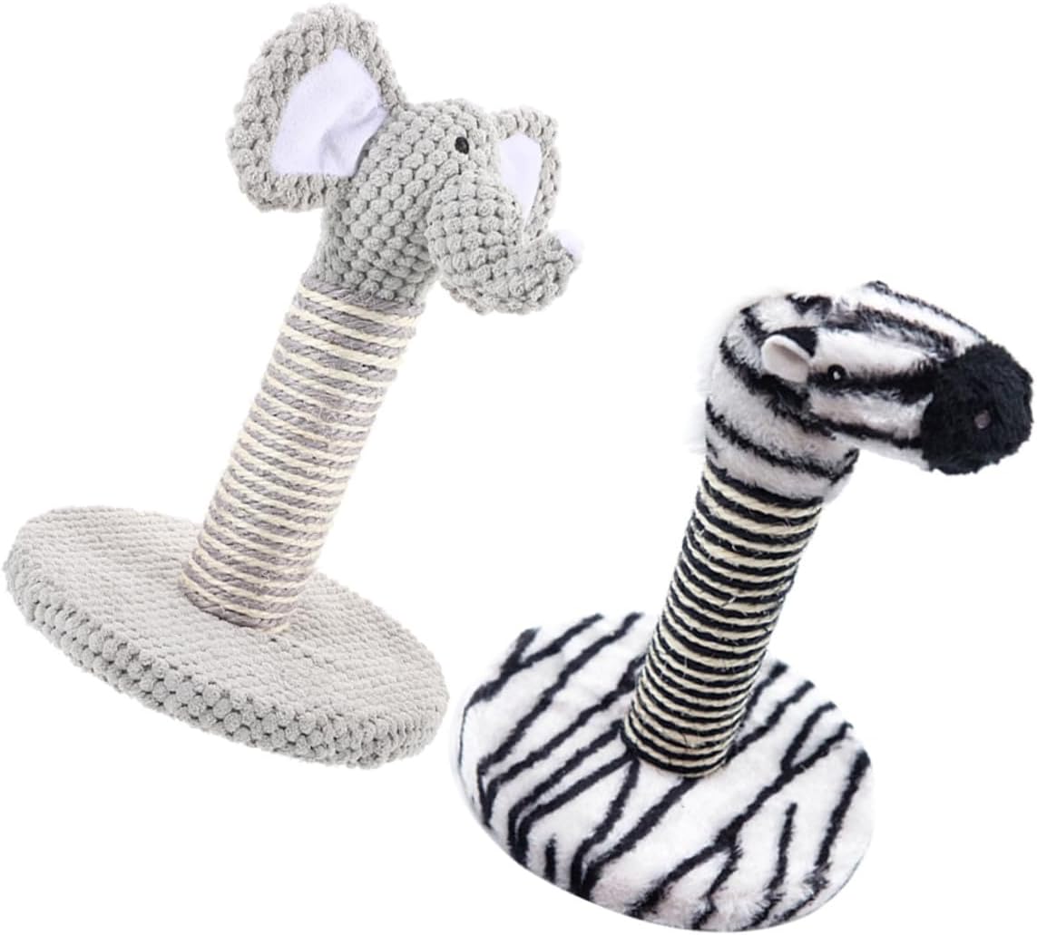 2pcs Cat Scratching Post Set with Sisal Rope and Vertical Climbing Frame, Small Indoor Kitten Scratchers with Elephant and Zebra Design for Cat Enrichment and Claw Maintenance