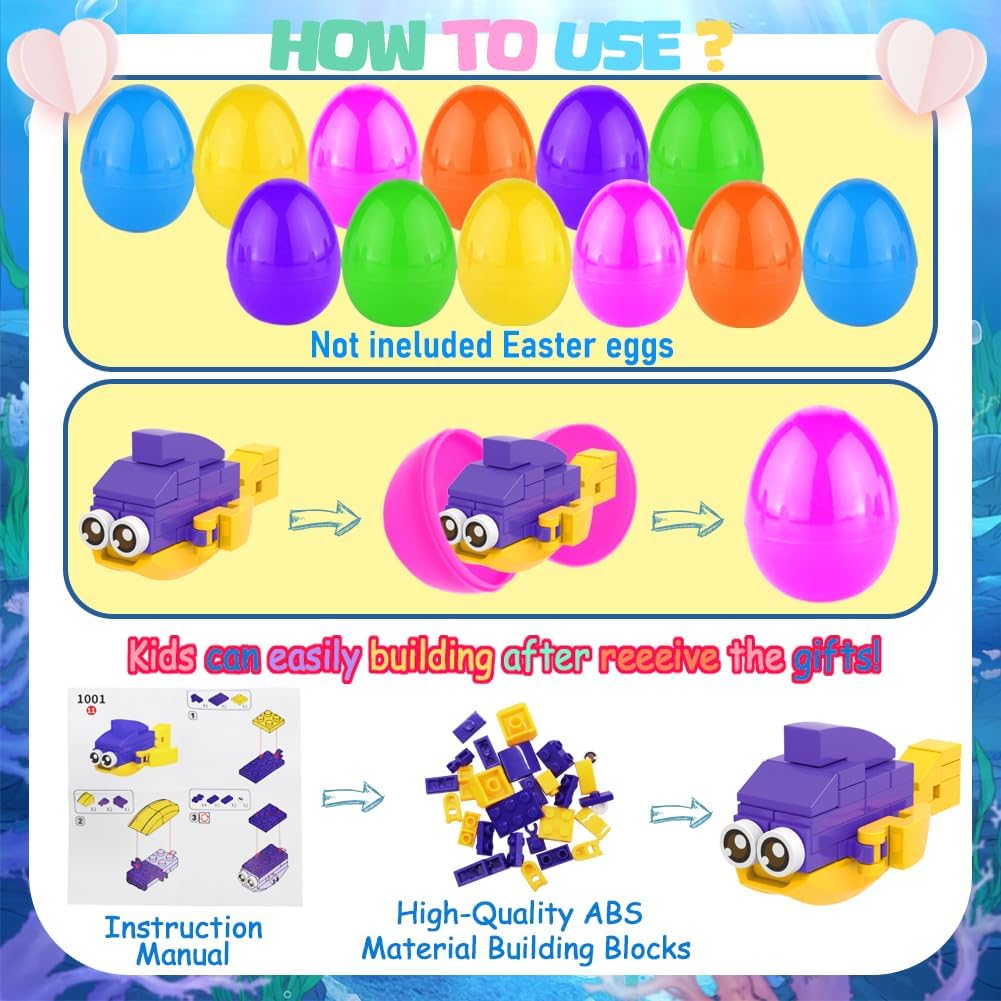 WODMAZ 24 Packs Sea Animal Building Blocks for Kids Easter Egg Fillers Basket Stuffers Egg Hunt Birthday Party Favor Gift, Classroom Exchange Prize