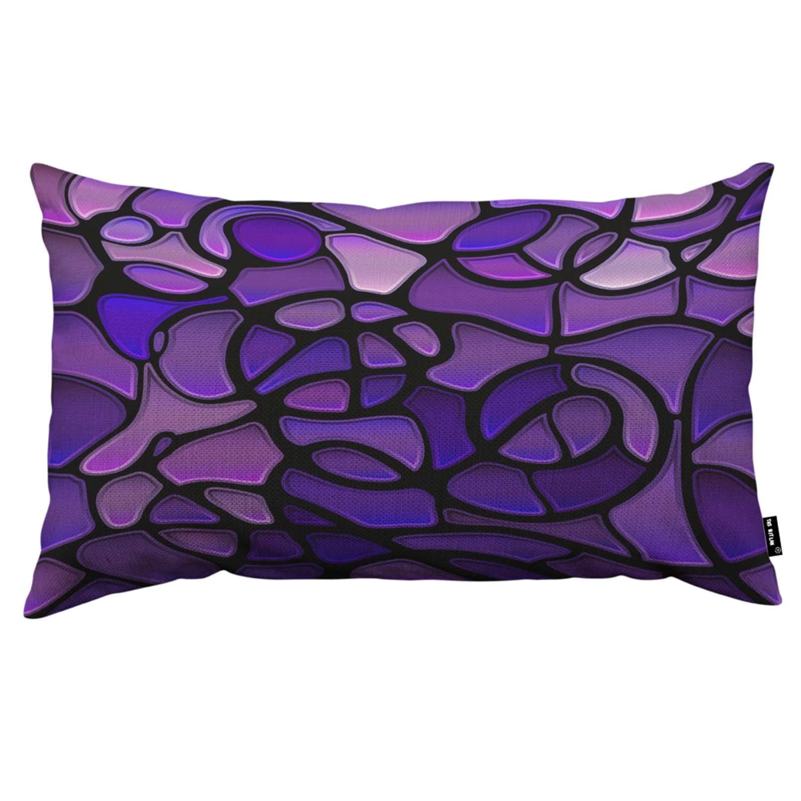 TKS MITLANGlass Mosaic Pillow Covers 12 x 20 Inch Purple Abstract Stained Rustic Linen Throw Pillow Covers 12x20 Inch for Sofa Couch Decoration