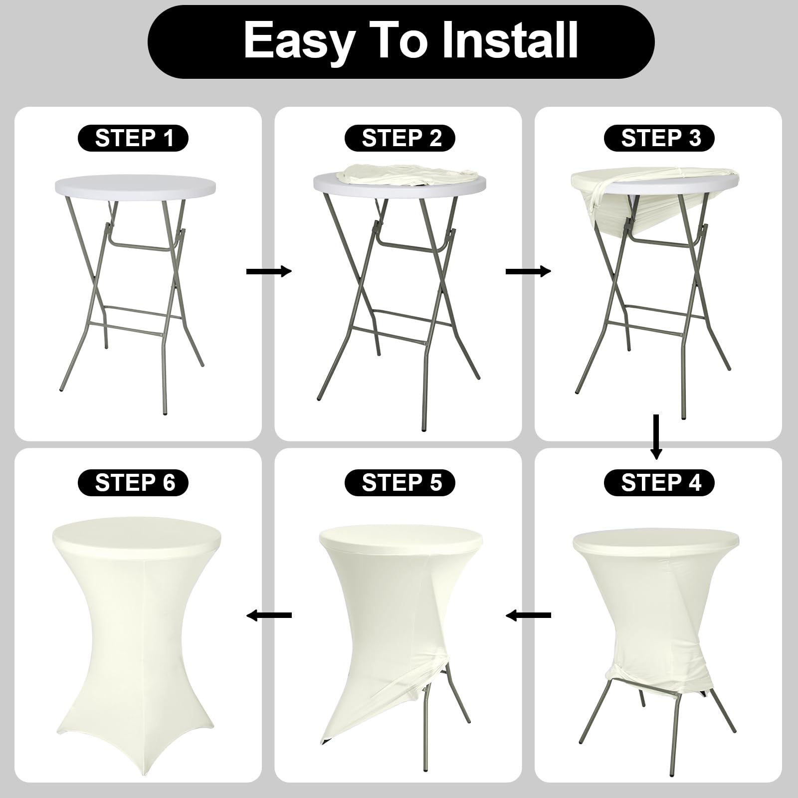 FestiCorp Paquete de 2 manteles de elastano color crema, manteles ajustados para cóctel, manteles redondos elásticos para fiestas, DJ, bar, boda, cumpleaños, banquetes, 30-32 pulgadas de diámetro x 40