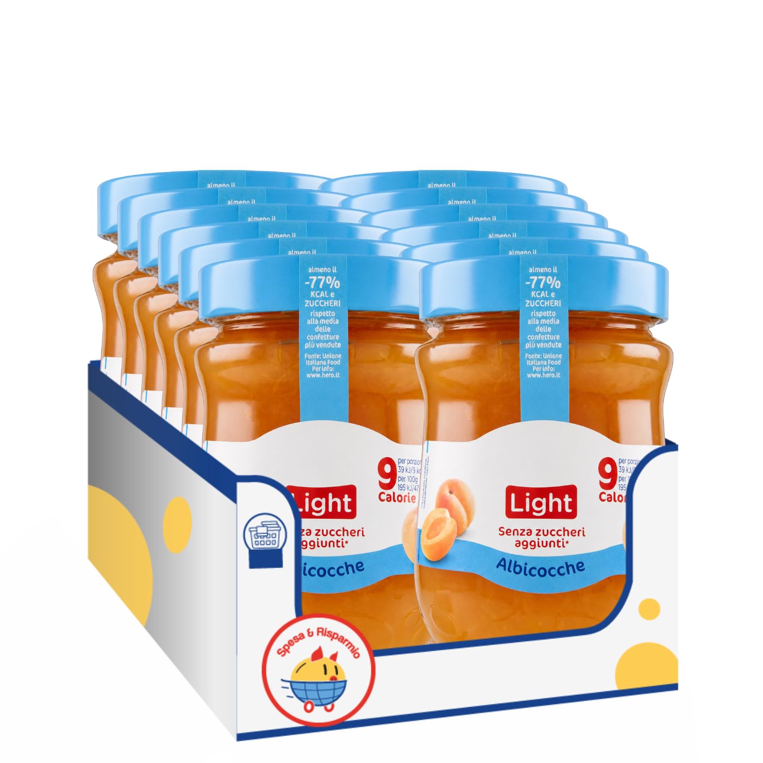Confettura Light Albicocca 280 g Senza Zuccheri Aggiunti – Marmellata Ipocalorica per Colazione e Dolci – Variazioni 4/8/12 Pezzi (8 PEZZI)