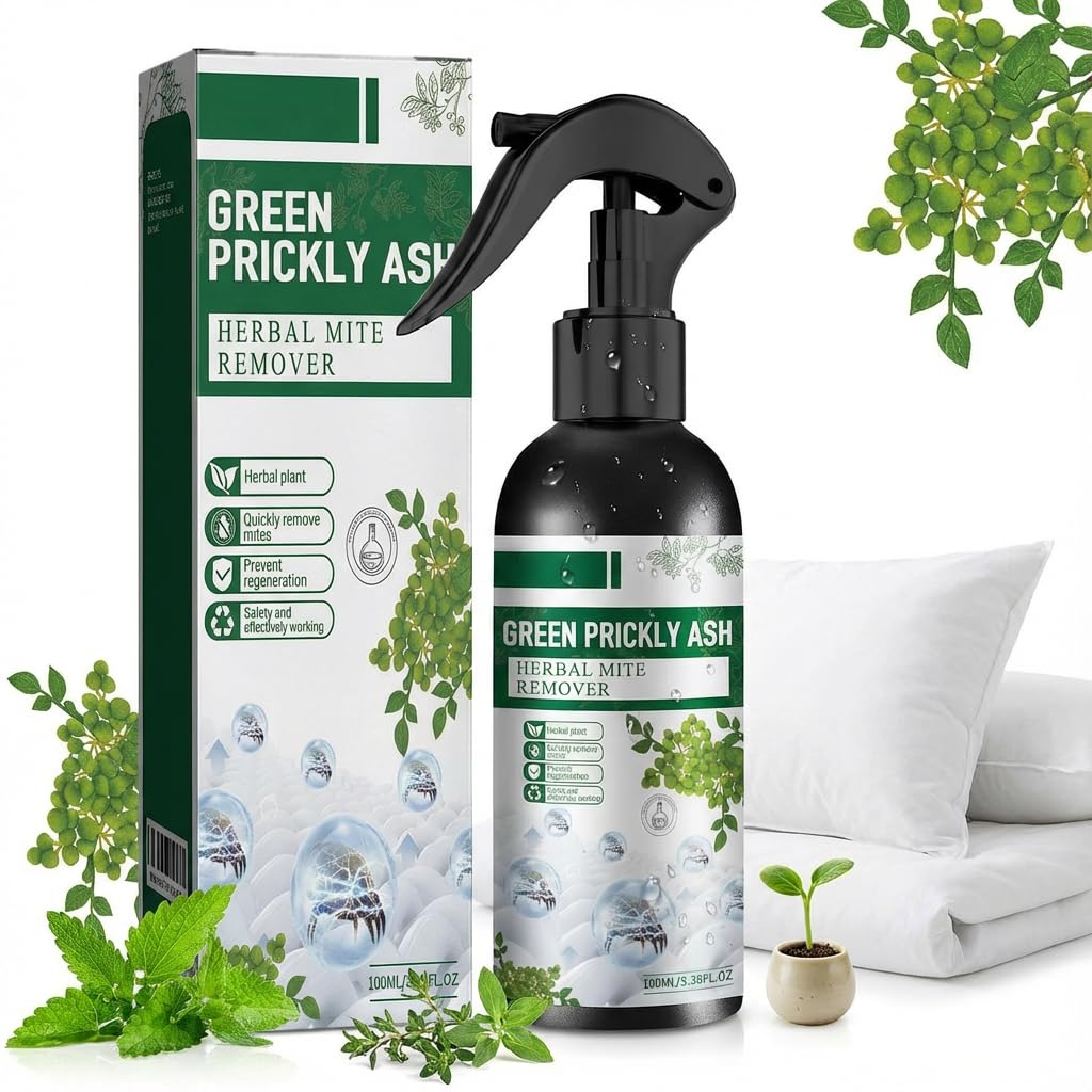 Green Prickly Ash Herbal Mite Remover - Herbal plant，Quickly removemites，Prevent regeneration，Removes Dust Mites from Home, Bed, Pet Bedding ，Eliminates Flea Bedbug Mite ，Pet & Children Friendly-100ml