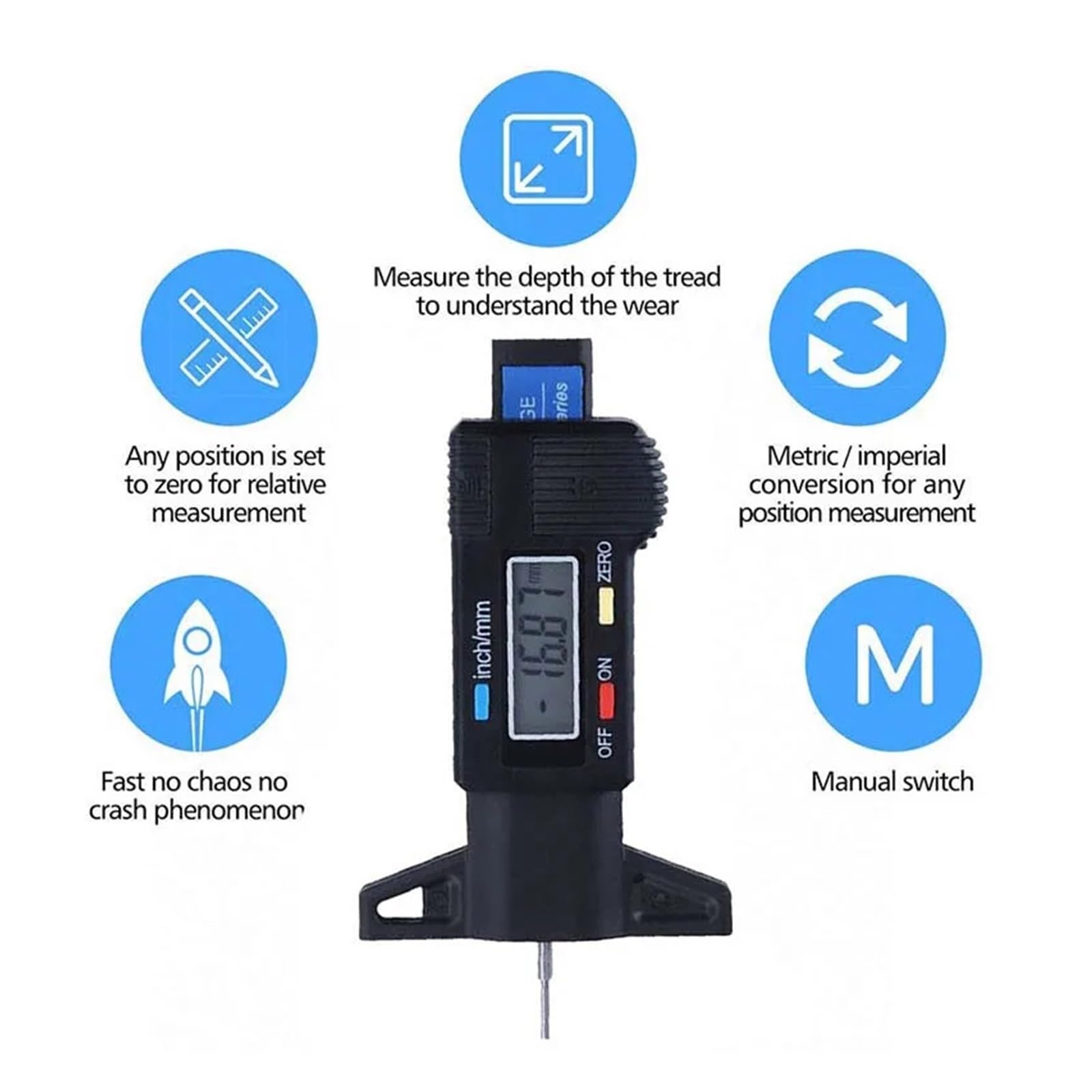 Strumento, 2 pezzi di misuratore profondità del battistrada for pneumatici for auto con display digitale, spessore calibro, monitoraggio 'usura e pastiglie dei freni,per uso domestico(Silver)