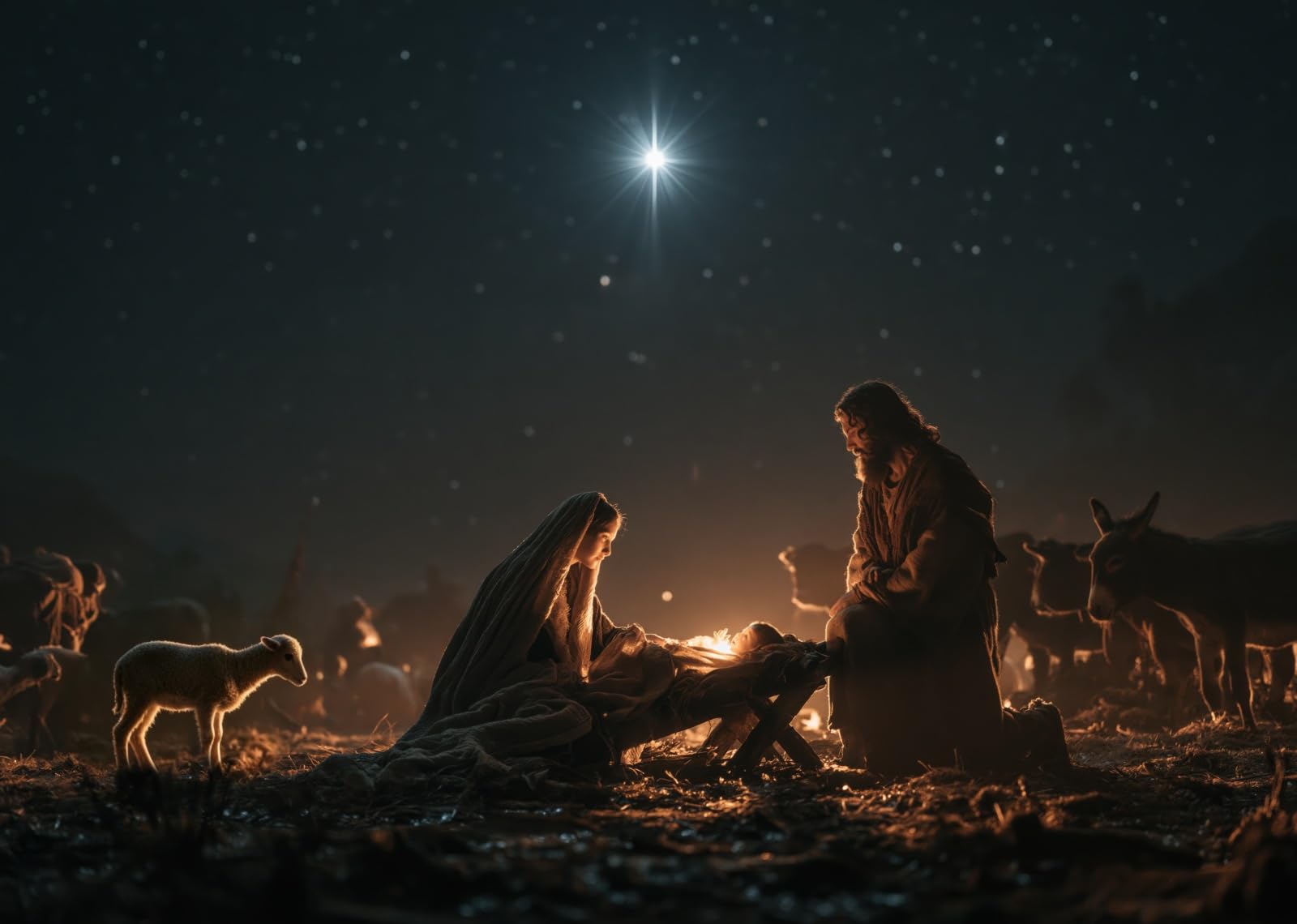 15x8FT (4.6x2.5m) Sacra Famiglia Notte Stellata Sfondo Fotografico