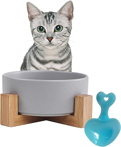 Miniatura 9 de Cuenco de cerámica para perros y gatos con soporte de madera, cuencos elevados para comida y agua, modernos y bonitos platos para gatitos, pesados y