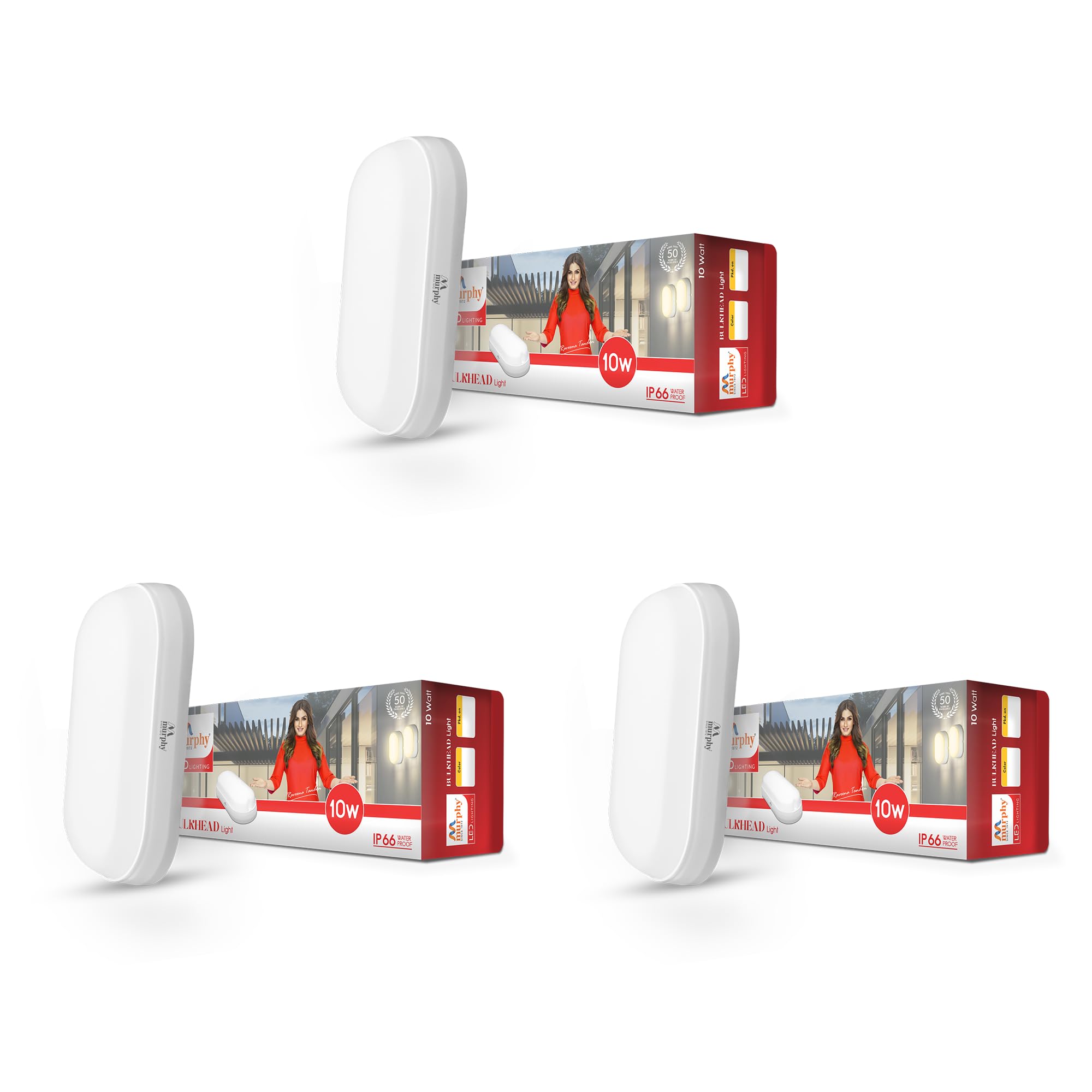 Murphy 10W LED Oval Shape Bulkhead Wall Lamp | IP66 Waterproof Outdoor Light for Gardens, Porches & Bathrooms | Cool White, Pack of 3 | 2-Year Warranty