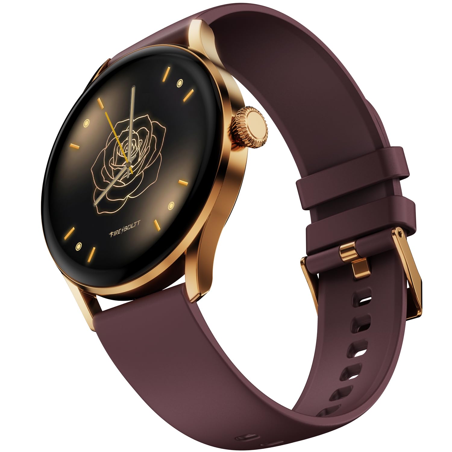 fire-boltt glitz women smart watch with 1.19” amoled display, bluetooth calling, rotating crown, always on display, 1000 nits brightness, ip68 waterproof mocha brown