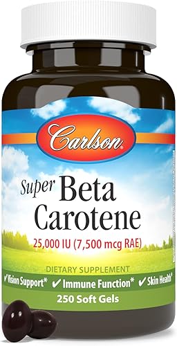 Miniatura 5 de Carlson - Super Beta Caroteno, 25000 UI (15 mg), Vitamina A como betacaroteno, forma biodisponible y bioactiva, Salud de la visión, Piel sana, 250