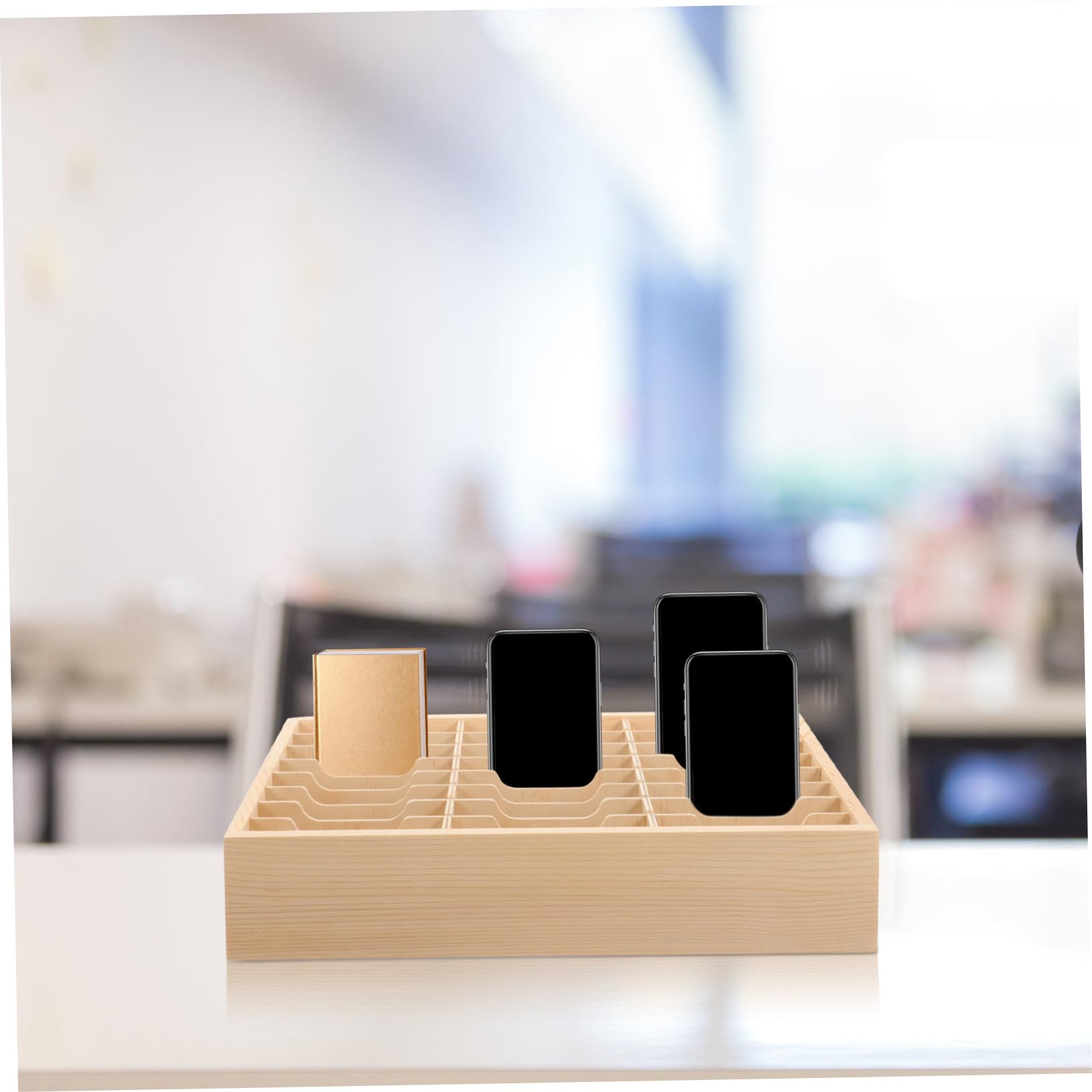 MAGICLULU Organizzatore Scrivania in Legno Khaki per Cellulare Scomparti Multipli, Organizer Semplice e Rustico per Ufficio e Home, Porta Cellulare e Scatola Stoccaggio
